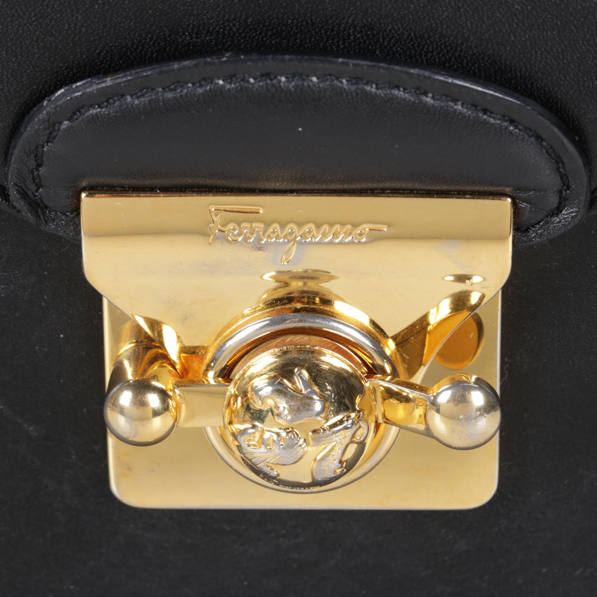 Salvatore Ferragamo Two-Way Black Leather Handbag with Heel Studs