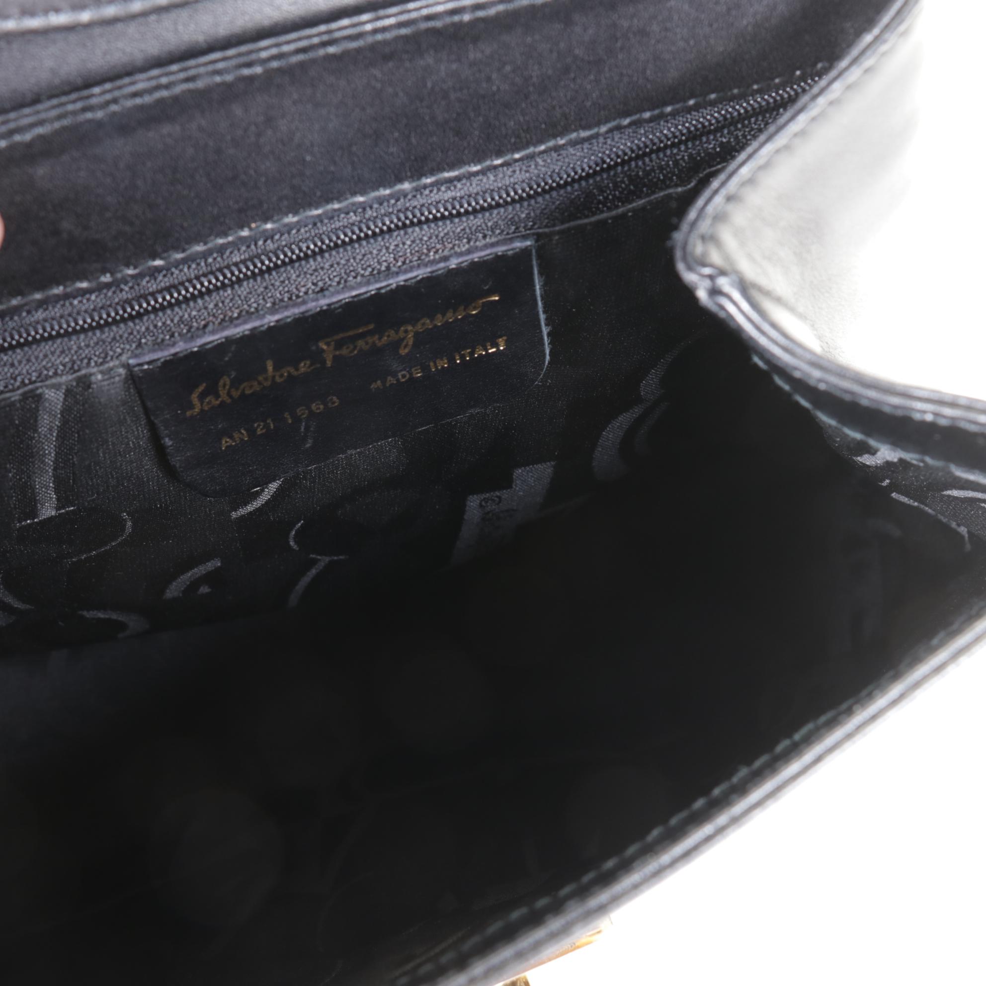 Salvatore Ferragamo Two-Way Black Leather Handbag with Heel Studs