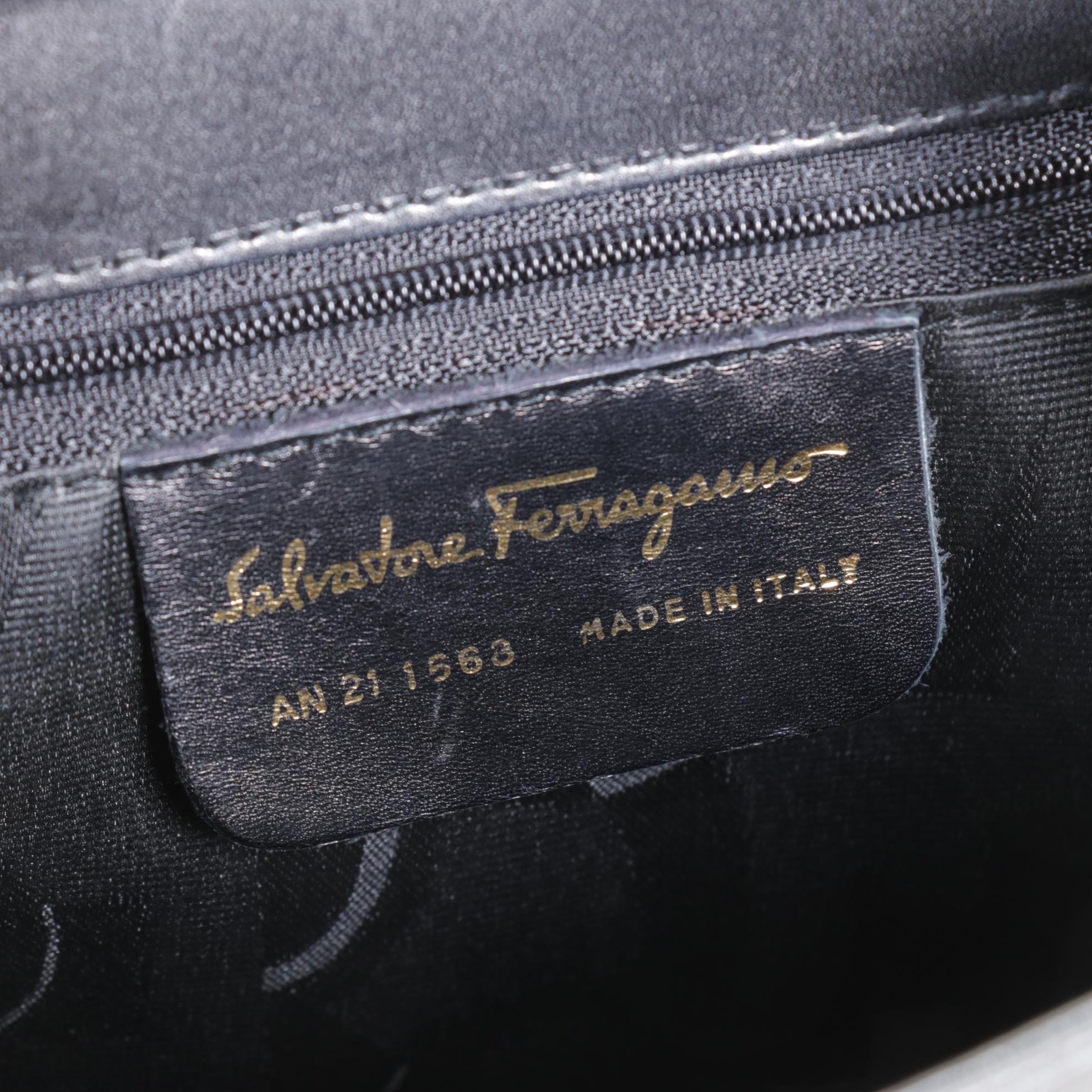 Salvatore Ferragamo Two-Way Black Leather Handbag with Heel Studs