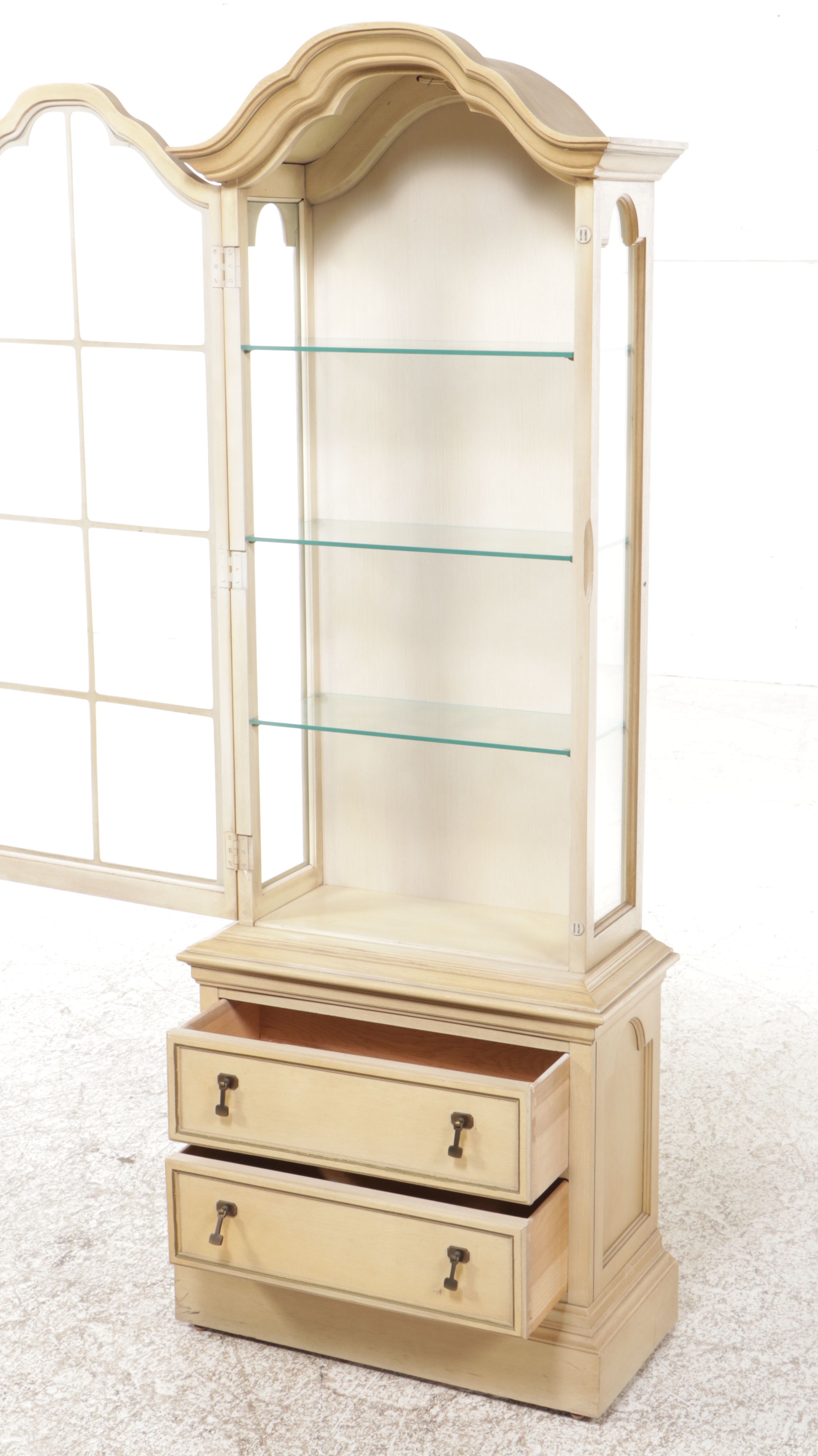 Brandt French Provincial Style Painted Wood Illuminated Curio Cabinet