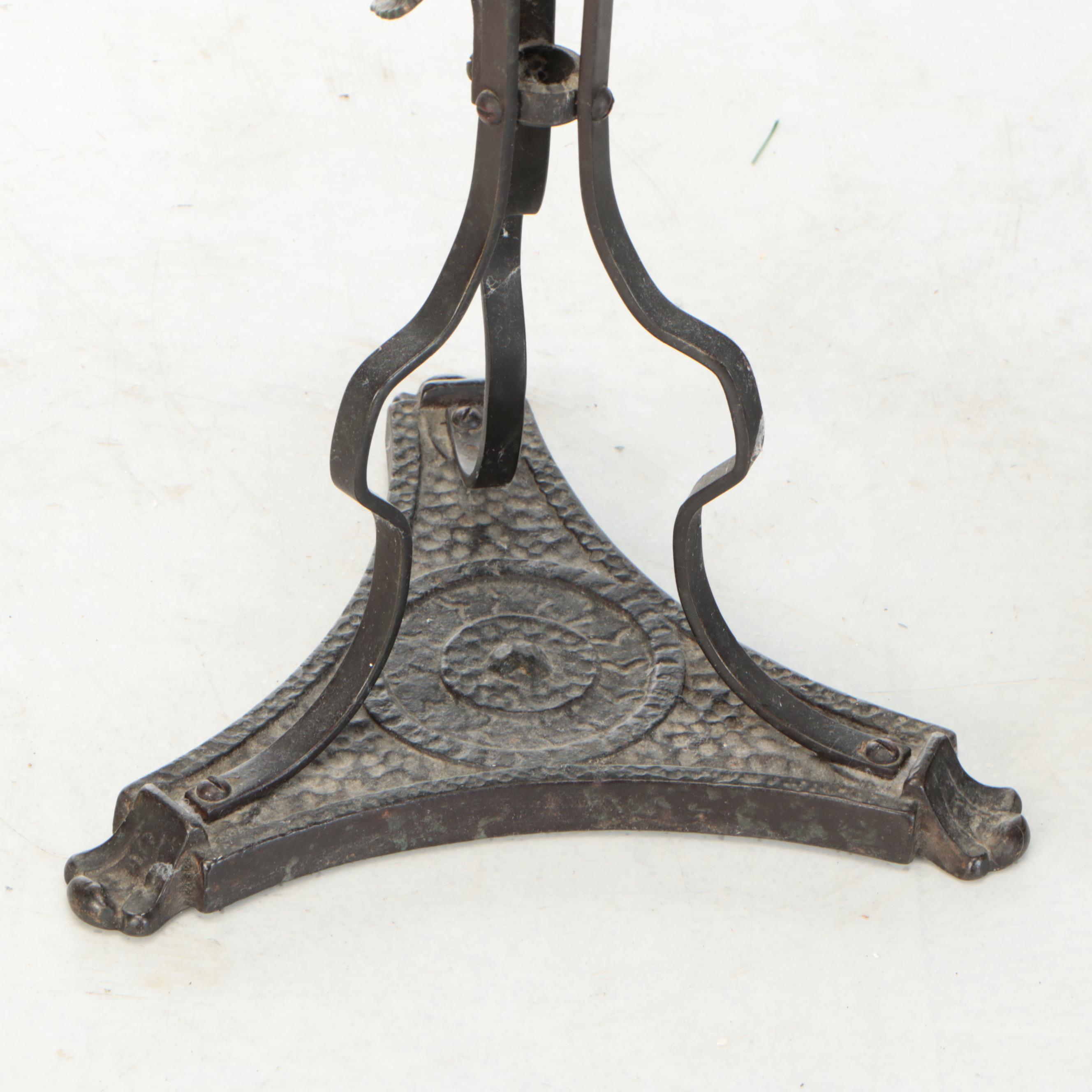 Polychrome Metal and Amber Glass Floor Lamp with Standing Ashtray