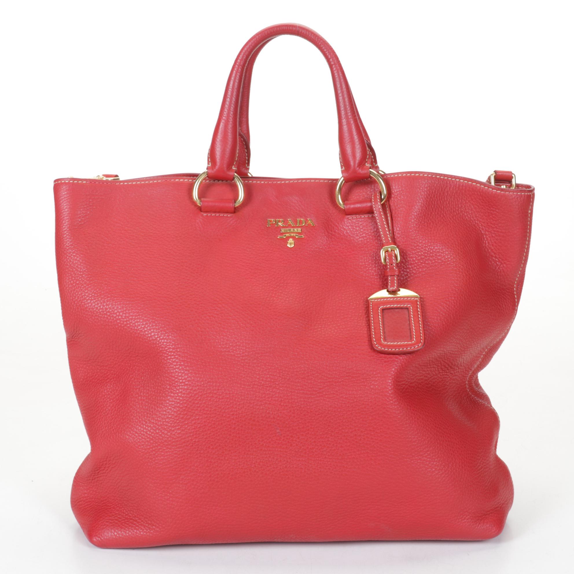Prada Top Handle Tote in Red Vitello Daino Leather