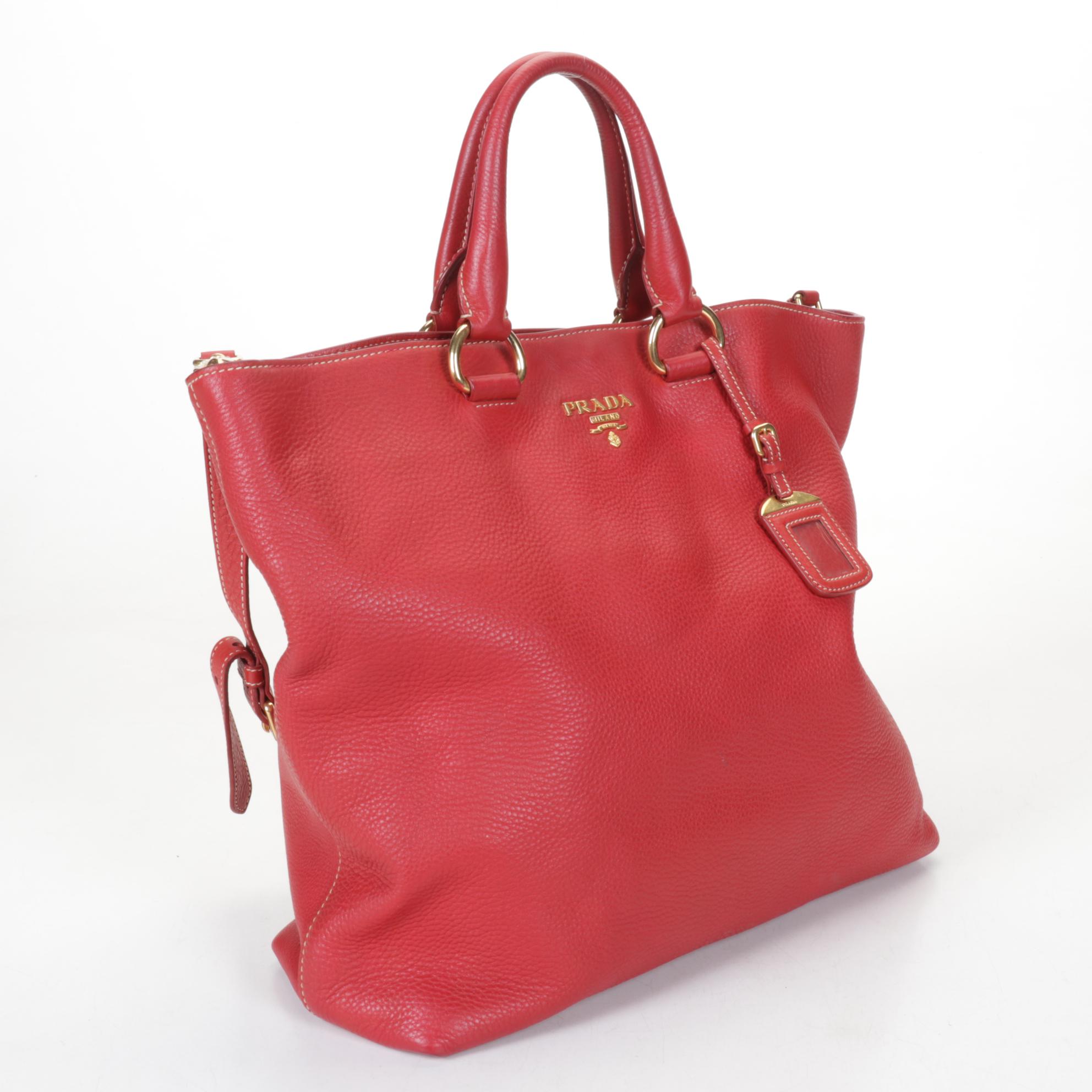 Prada Top Handle Tote in Red Vitello Daino Leather