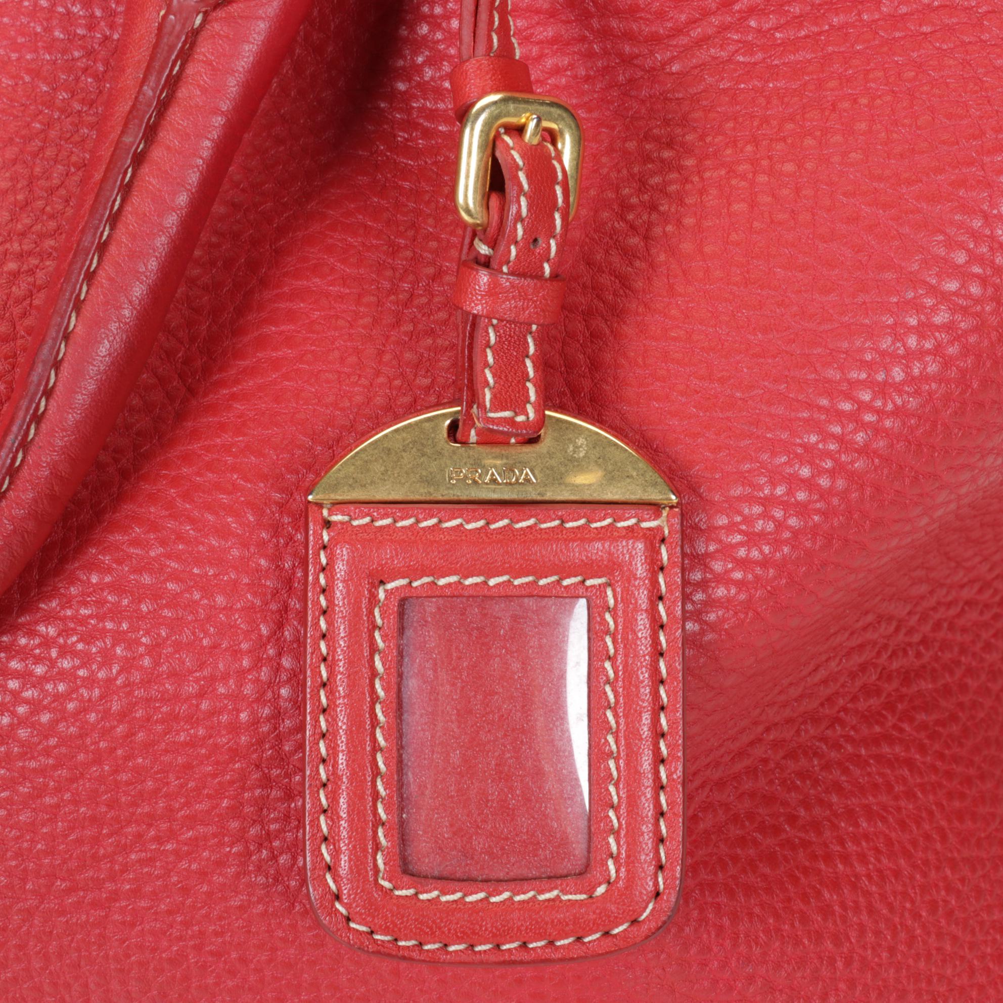 Prada Top Handle Tote in Red Vitello Daino Leather