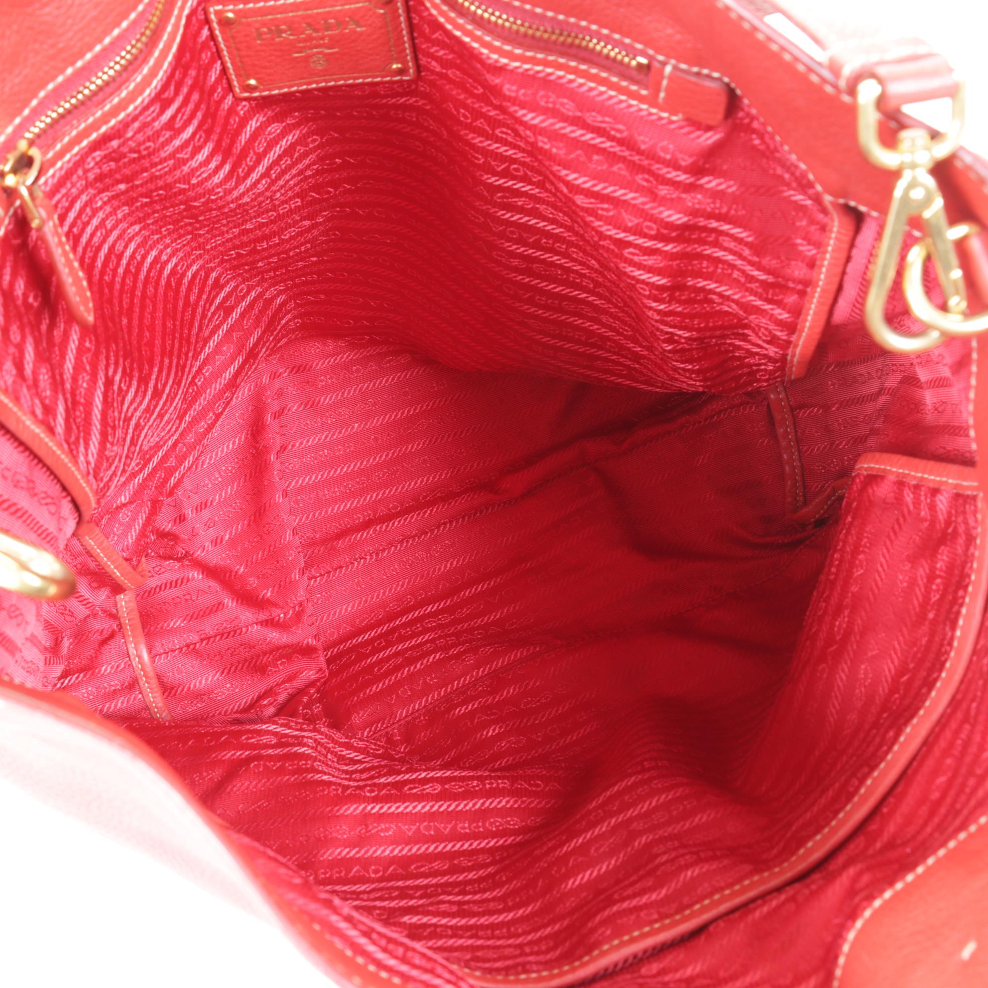 Prada Top Handle Tote in Red Vitello Daino Leather