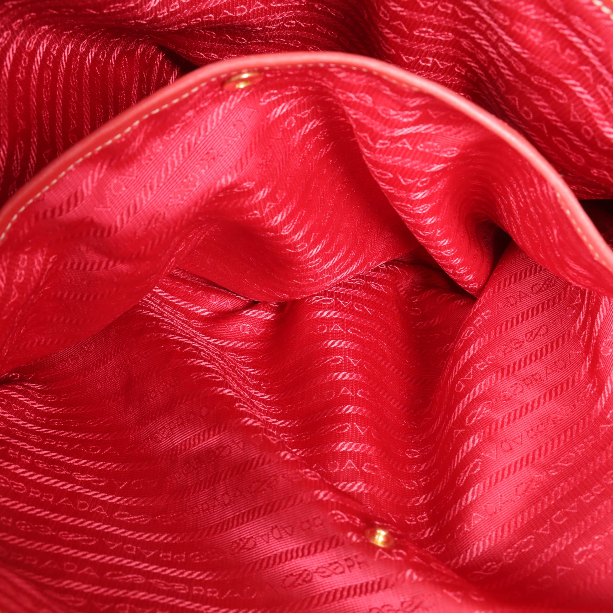 Prada Top Handle Tote in Red Vitello Daino Leather