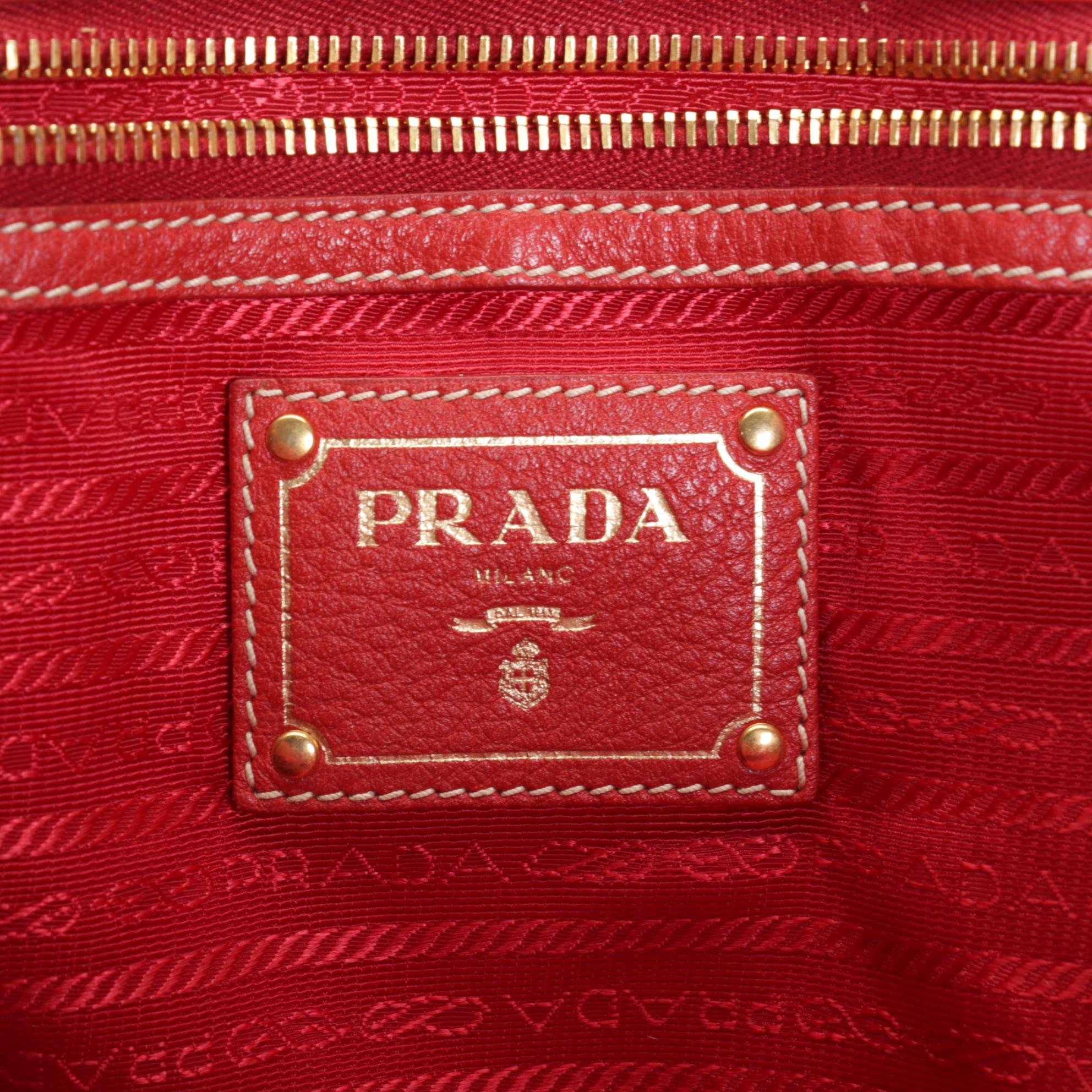 Prada Top Handle Tote in Red Vitello Daino Leather