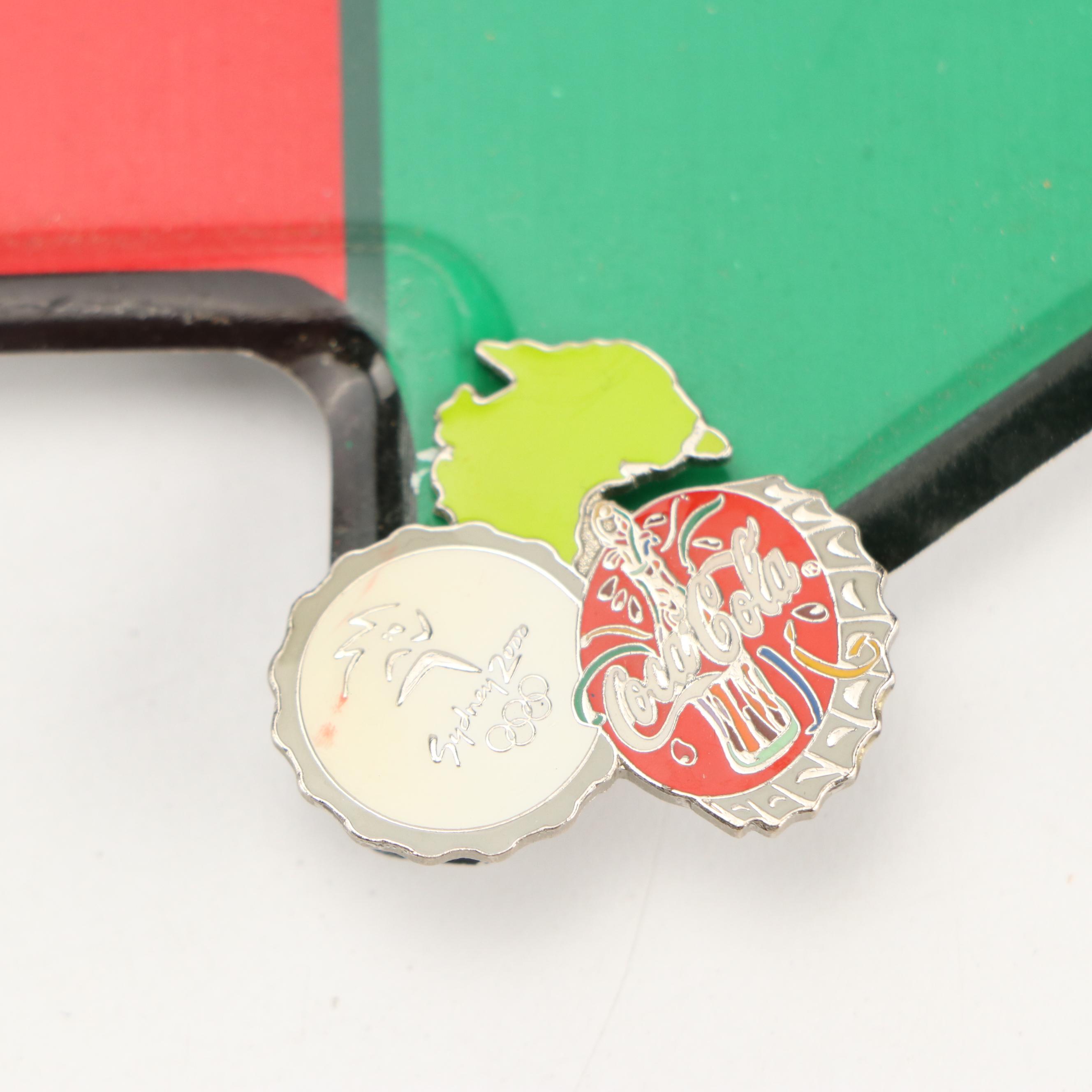Pair of Coca-Cola Sydney Olympics Enamel Pins and Metal Signs