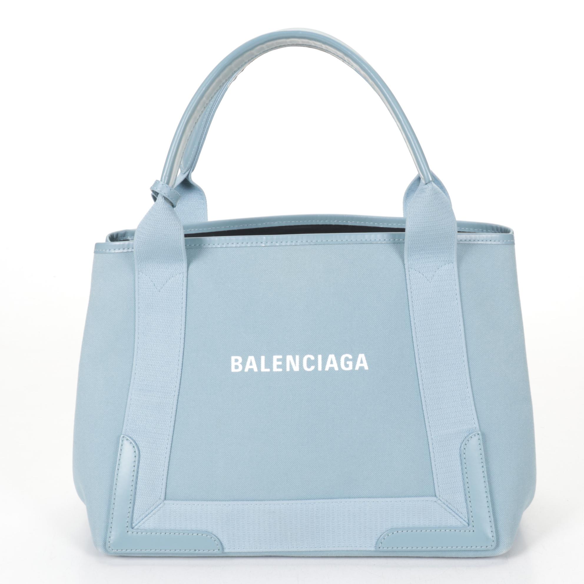Balenciaga Cabas Tote Bag in Blue Canvas and Leather