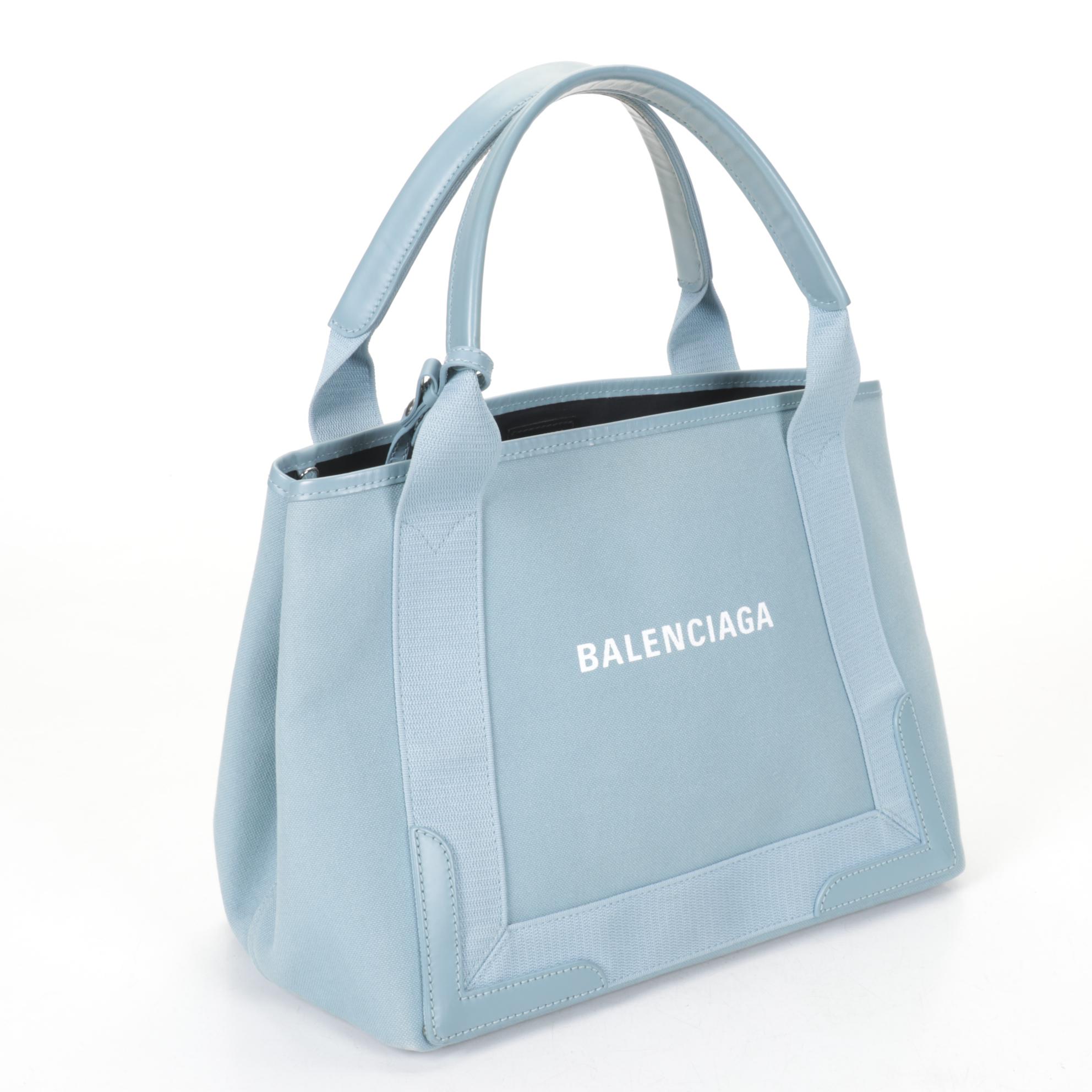 Balenciaga Cabas Tote Bag in Blue Canvas and Leather
