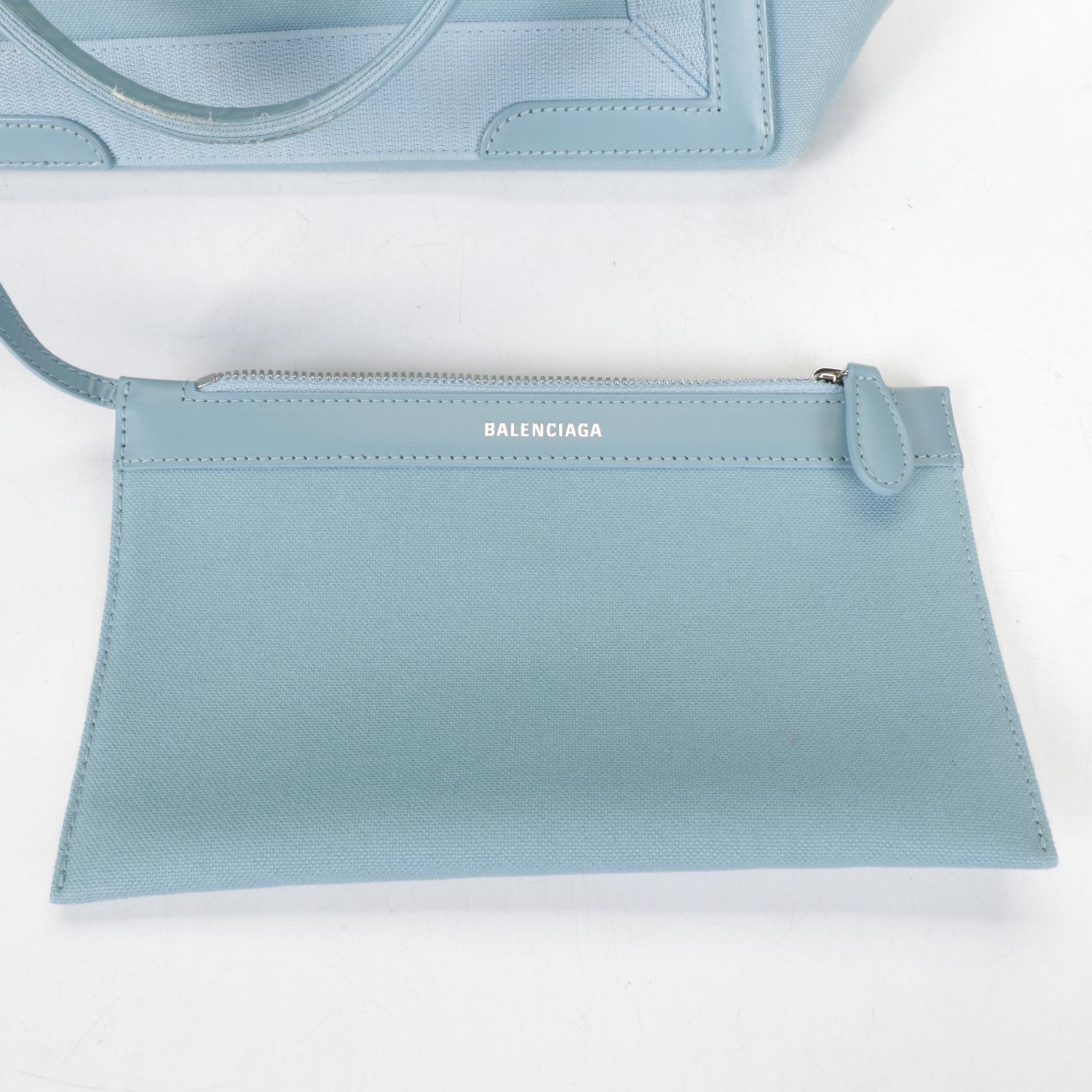 Balenciaga Cabas Tote Bag in Blue Canvas and Leather