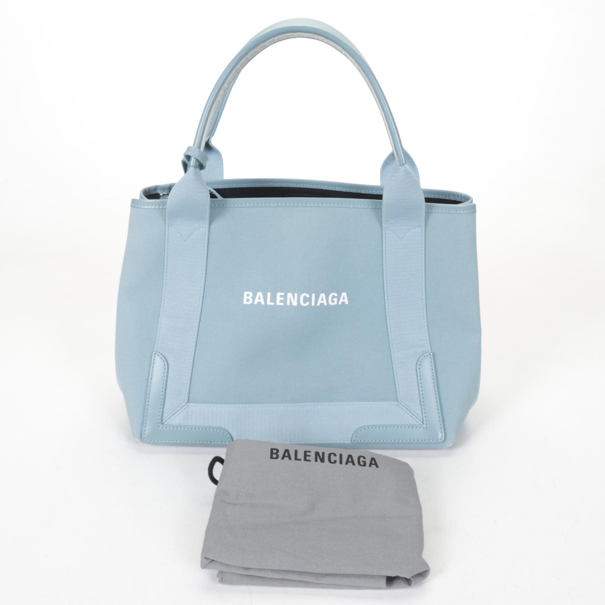 Balenciaga Cabas Tote Bag in Blue Canvas and Leather