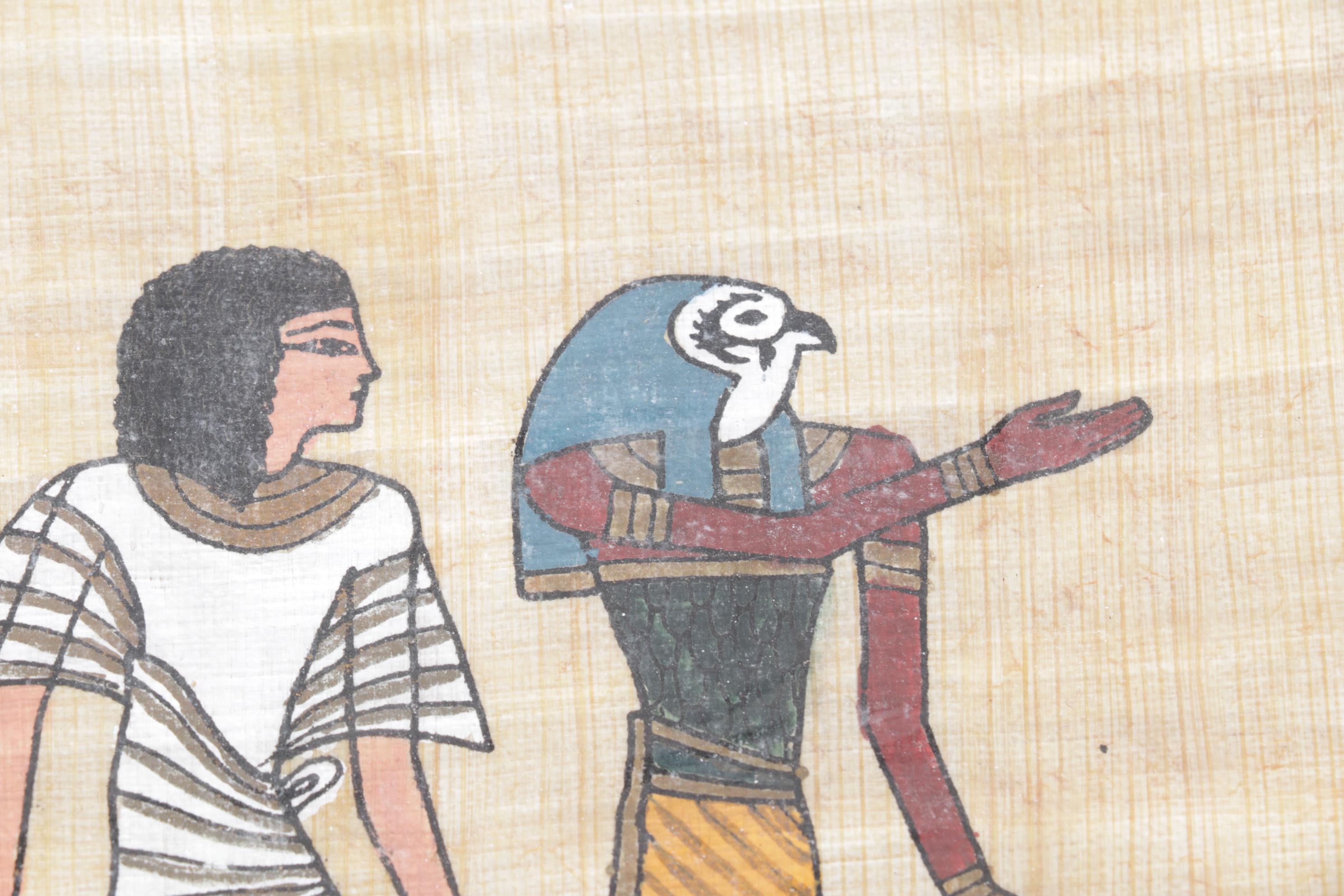 Egyptian Souvenir Painting on Papyrus of "Weighing of the Heart" Ceremony