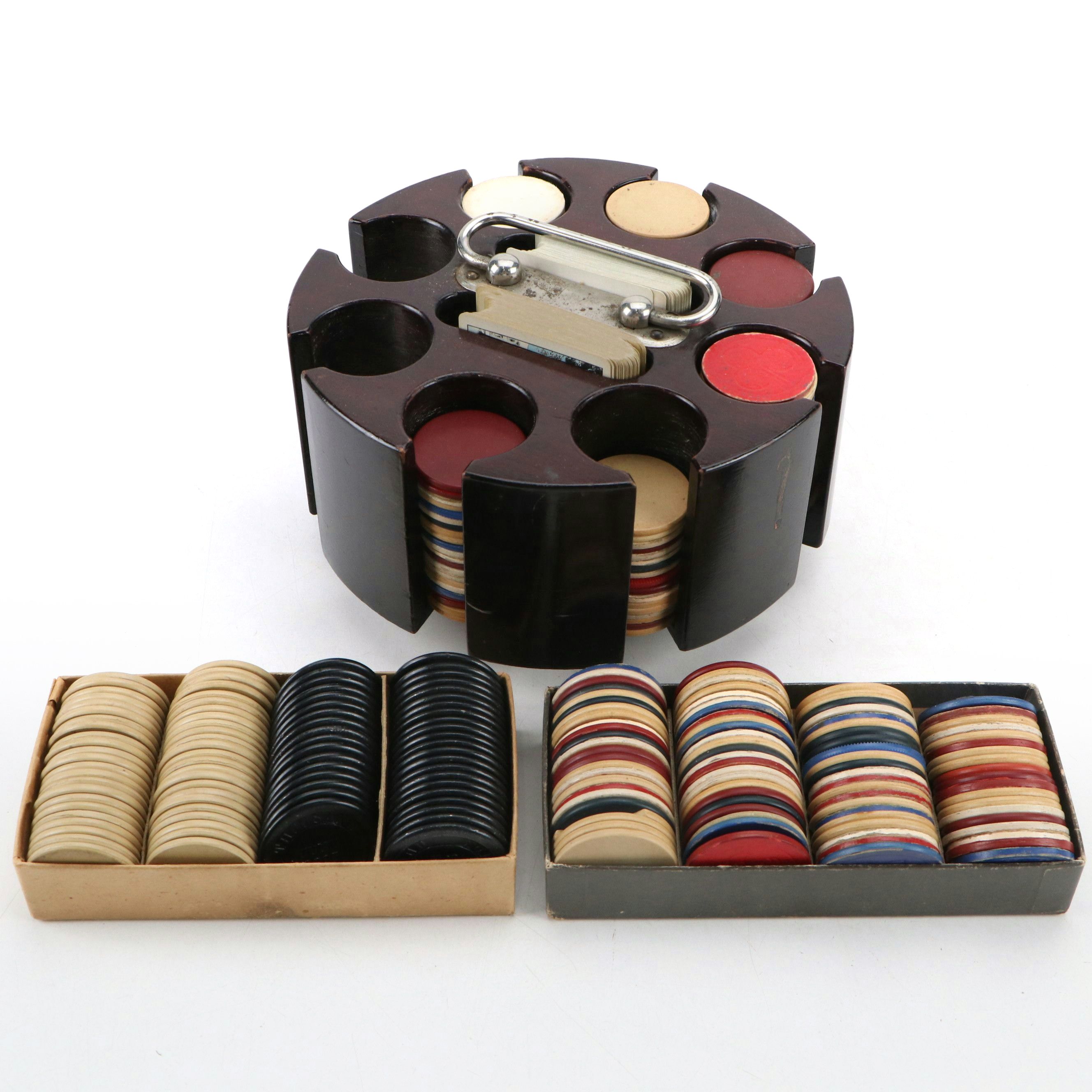 Poker Chip and Card Caddy with Van Dyke Embossed Fleur-de-Lis Paper Chips