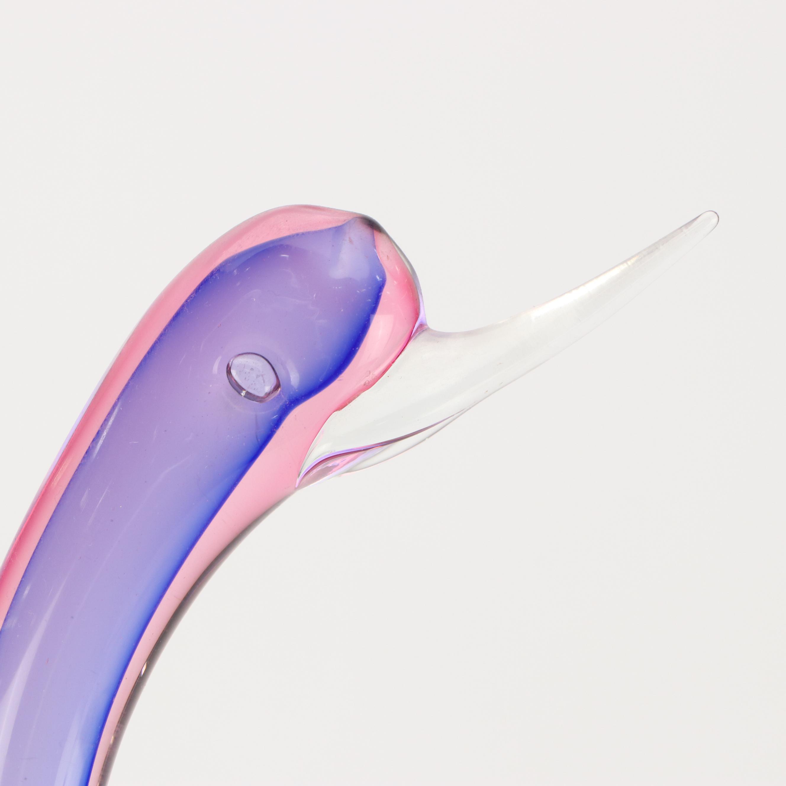 Murano Glass Swan Sculpture with Art Glass Flower Shaped Bowl