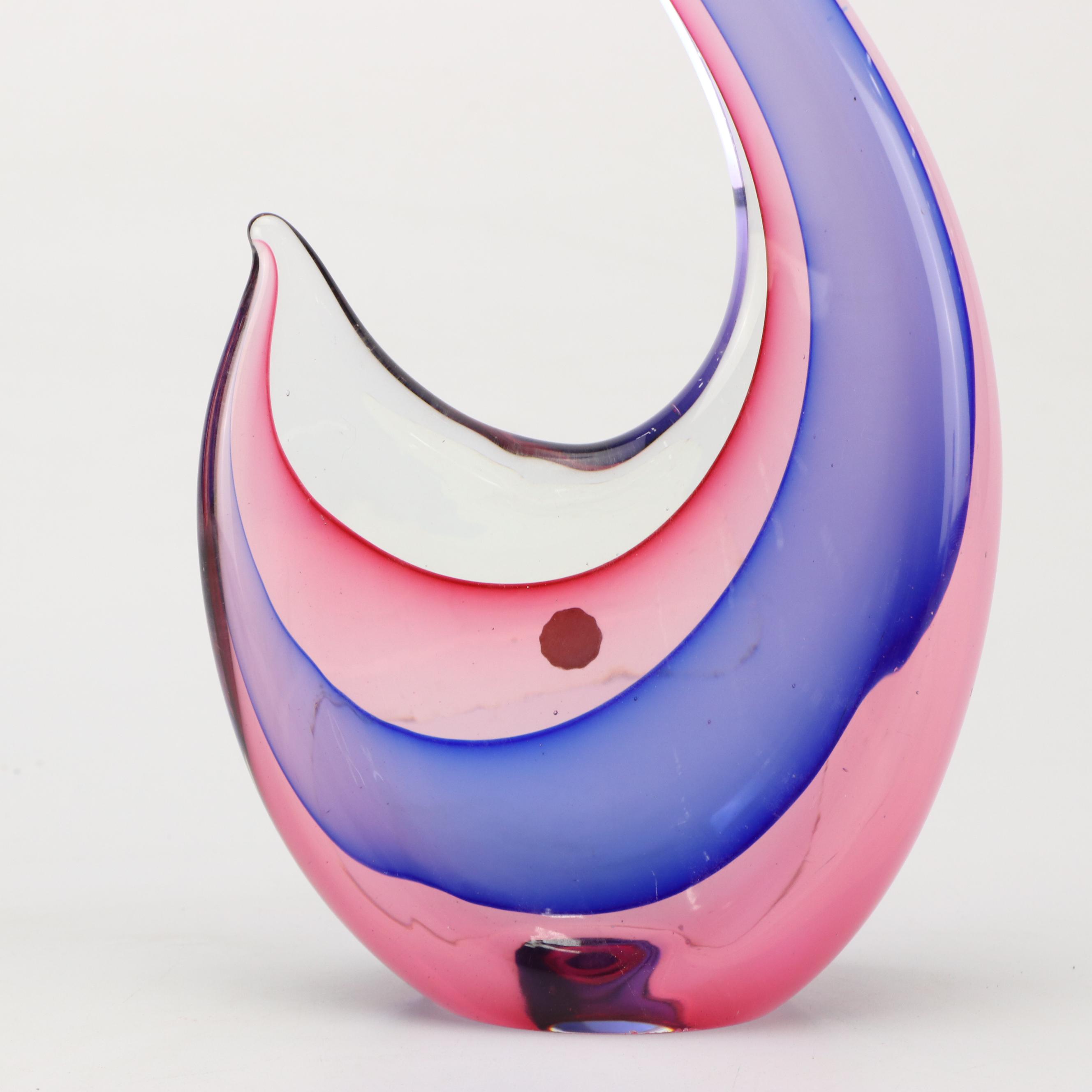 Murano Glass Swan Sculpture with Art Glass Flower Shaped Bowl