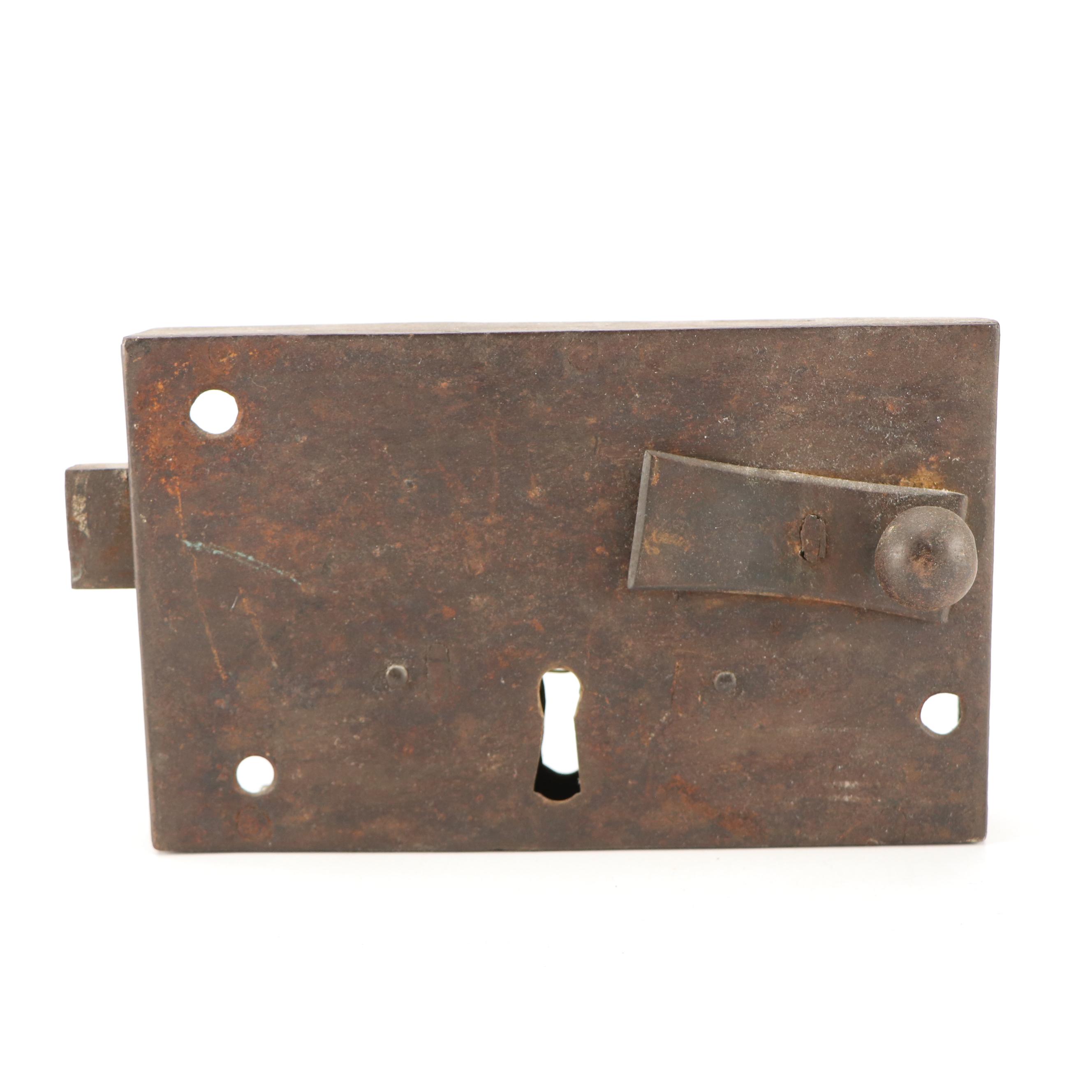 Cast Iron Lock with Key, Late 19th/Early 20th Century