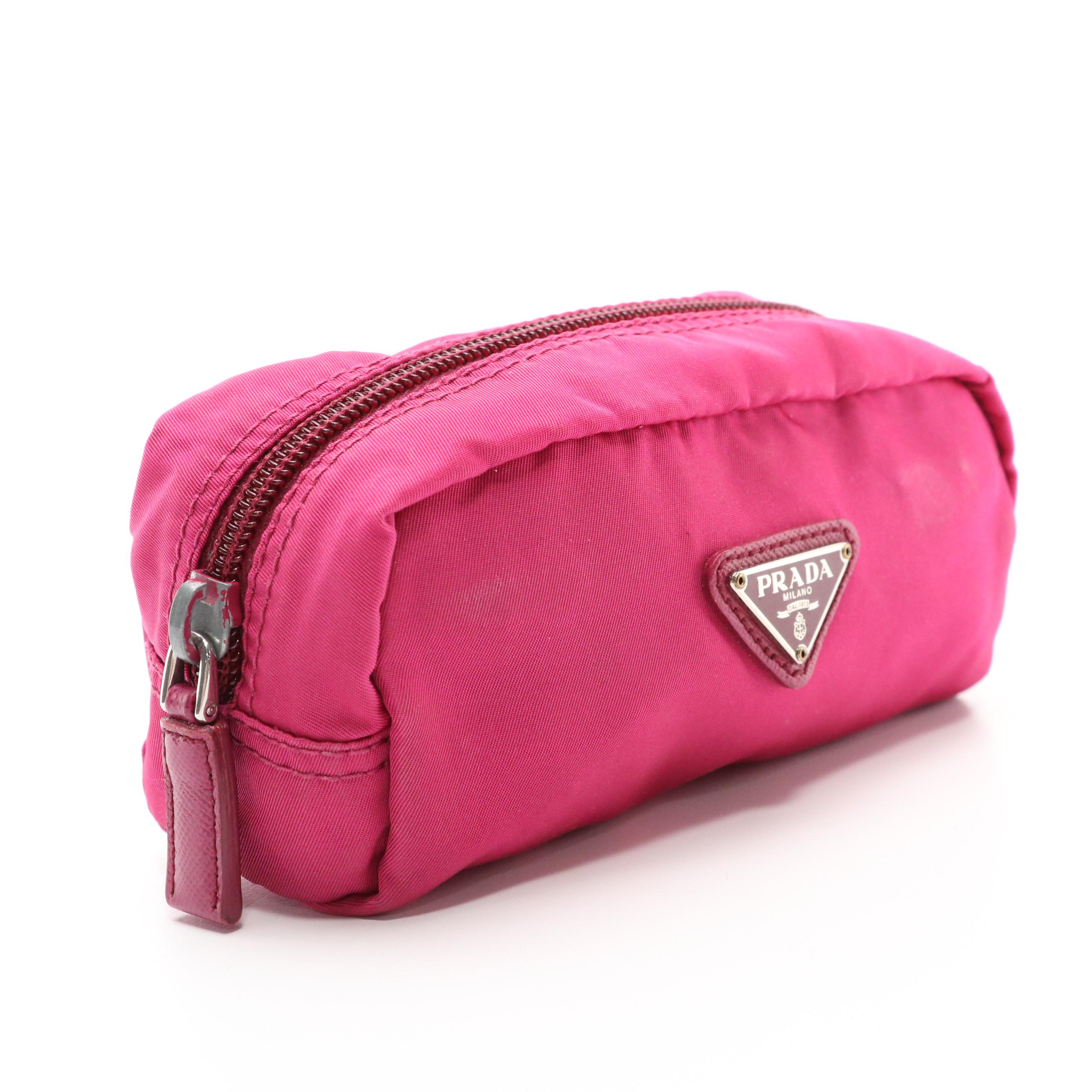Prada Fucshia Pink Tessuto Nylon Cosmetic Zip Pouch