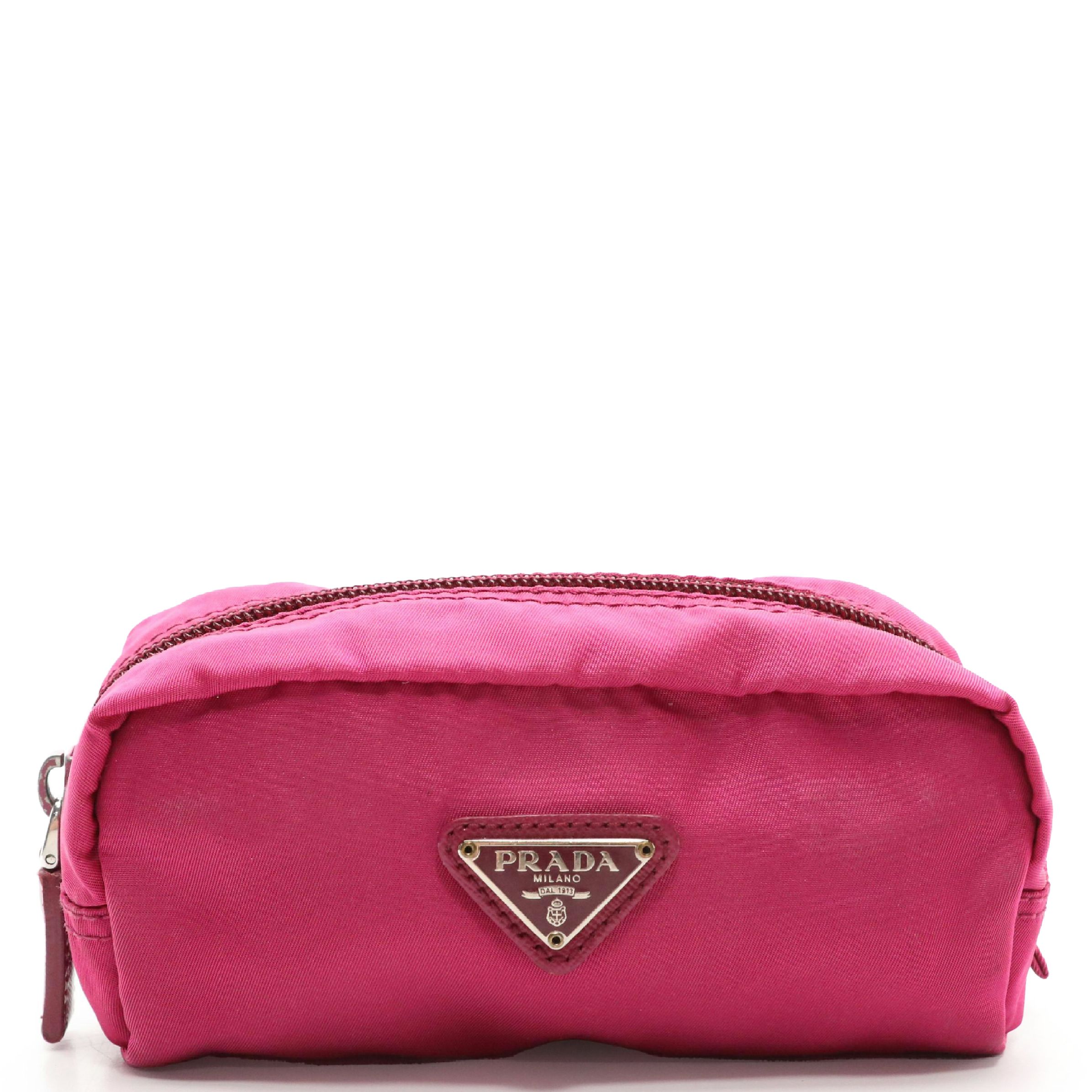 Prada Fucshia Pink Tessuto Nylon Cosmetic Zip Pouch