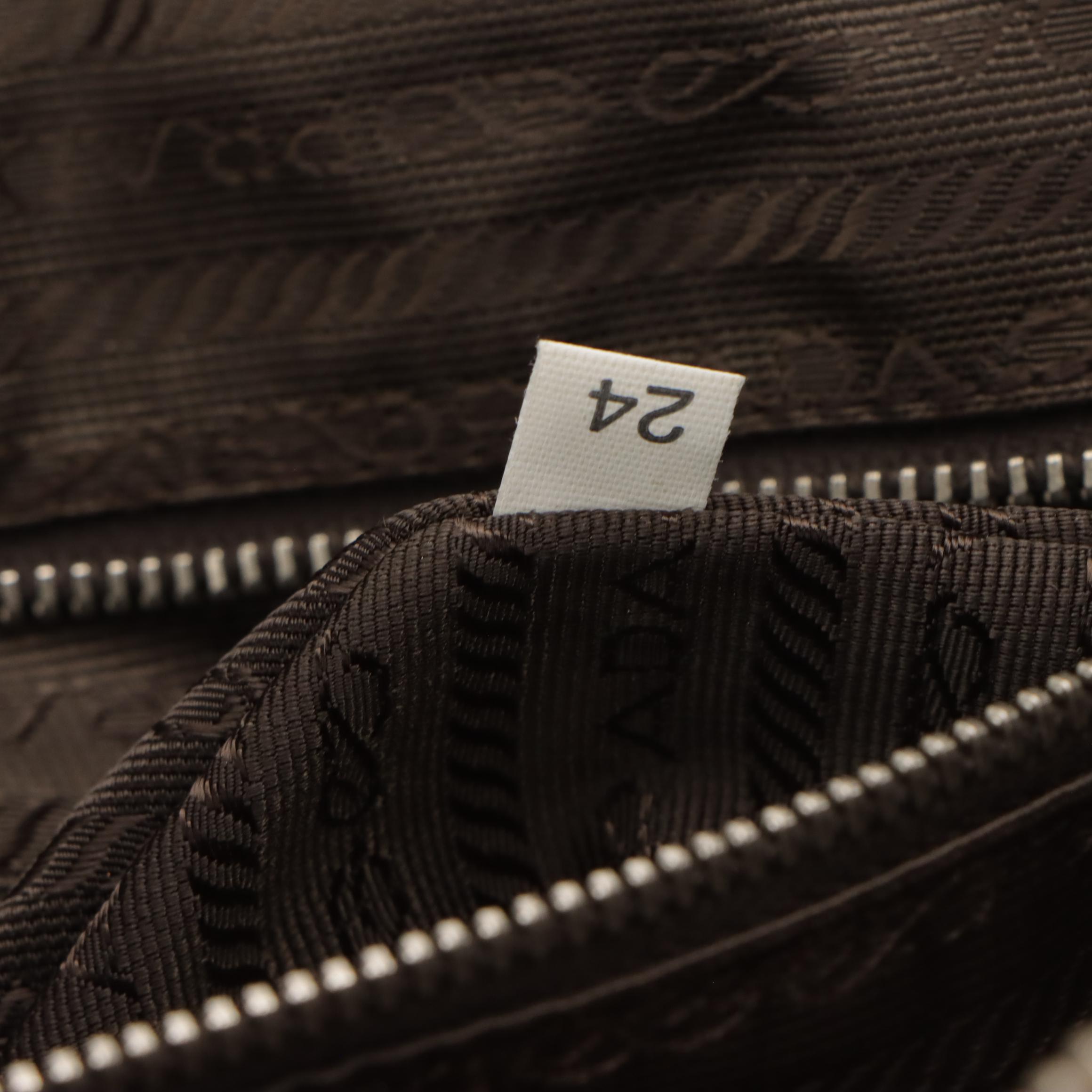 Prada Canvas and Red Cinghiale Leather Zip Top Shoulder Tote