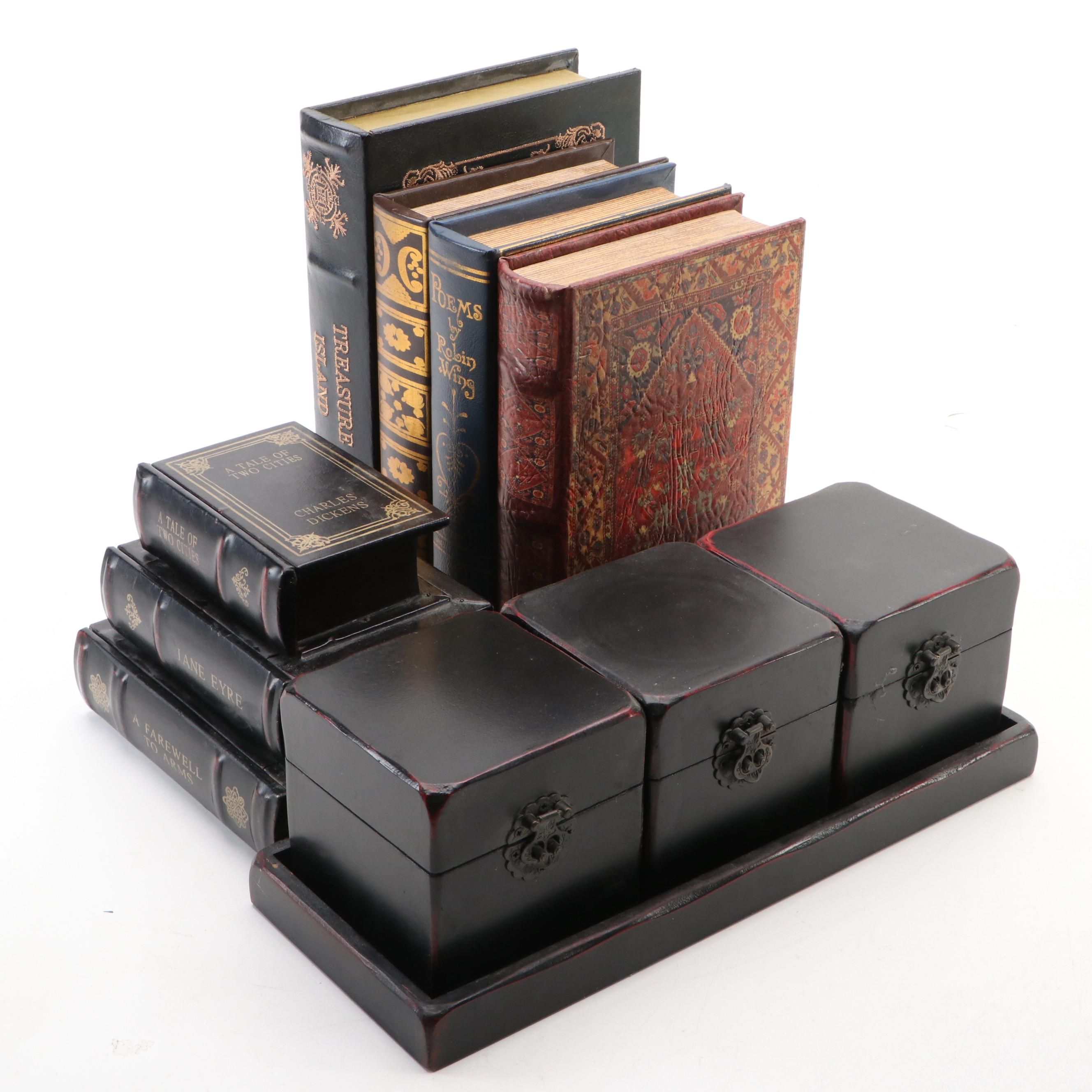 Book Shaped Wooden Drawers with Other Decorative Boxes and Containers