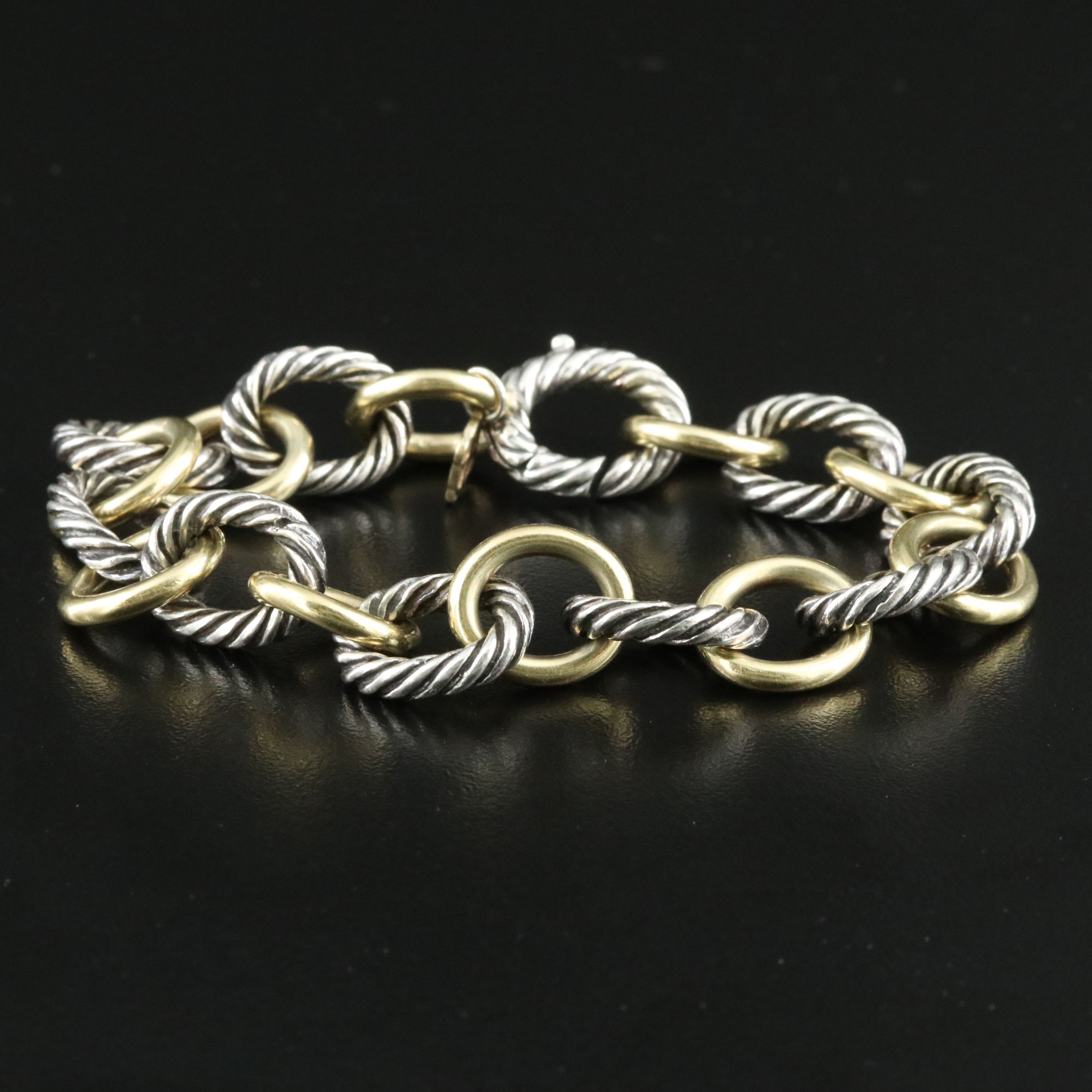 David Yurman Sterling and 18K Oval Link Chain Bracelet