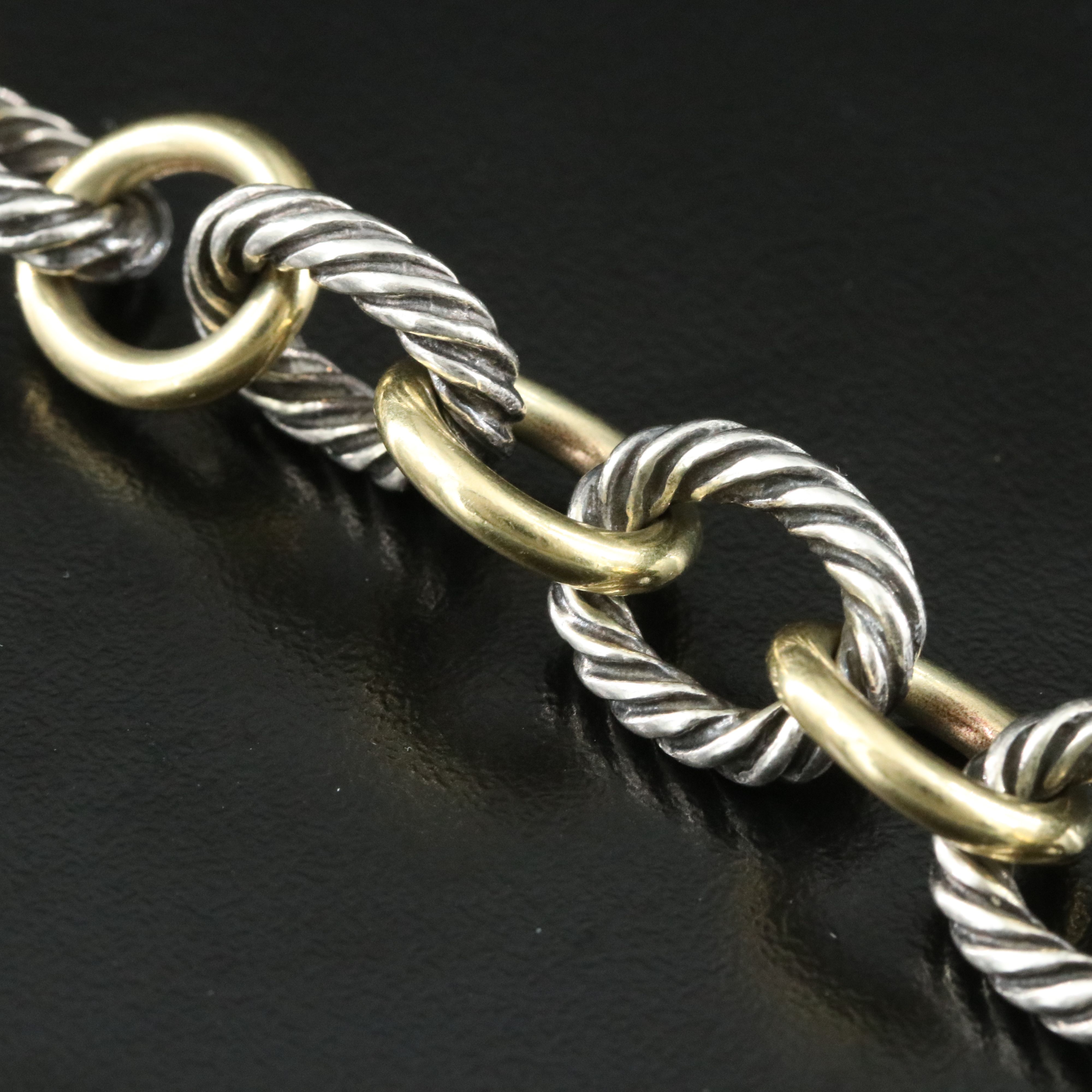 David Yurman Sterling and 18K Oval Link Chain Bracelet