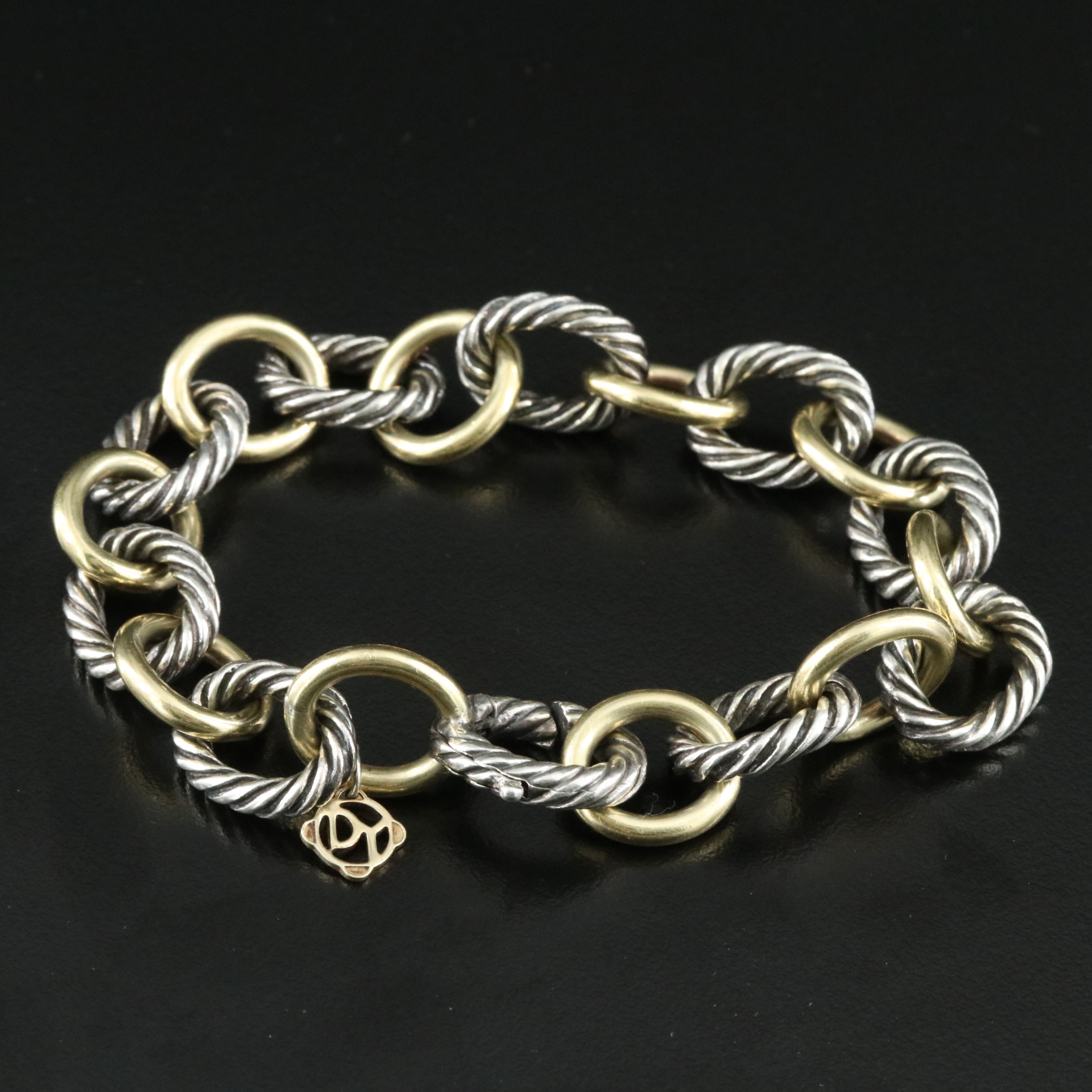 David Yurman Sterling and 18K Oval Link Chain Bracelet