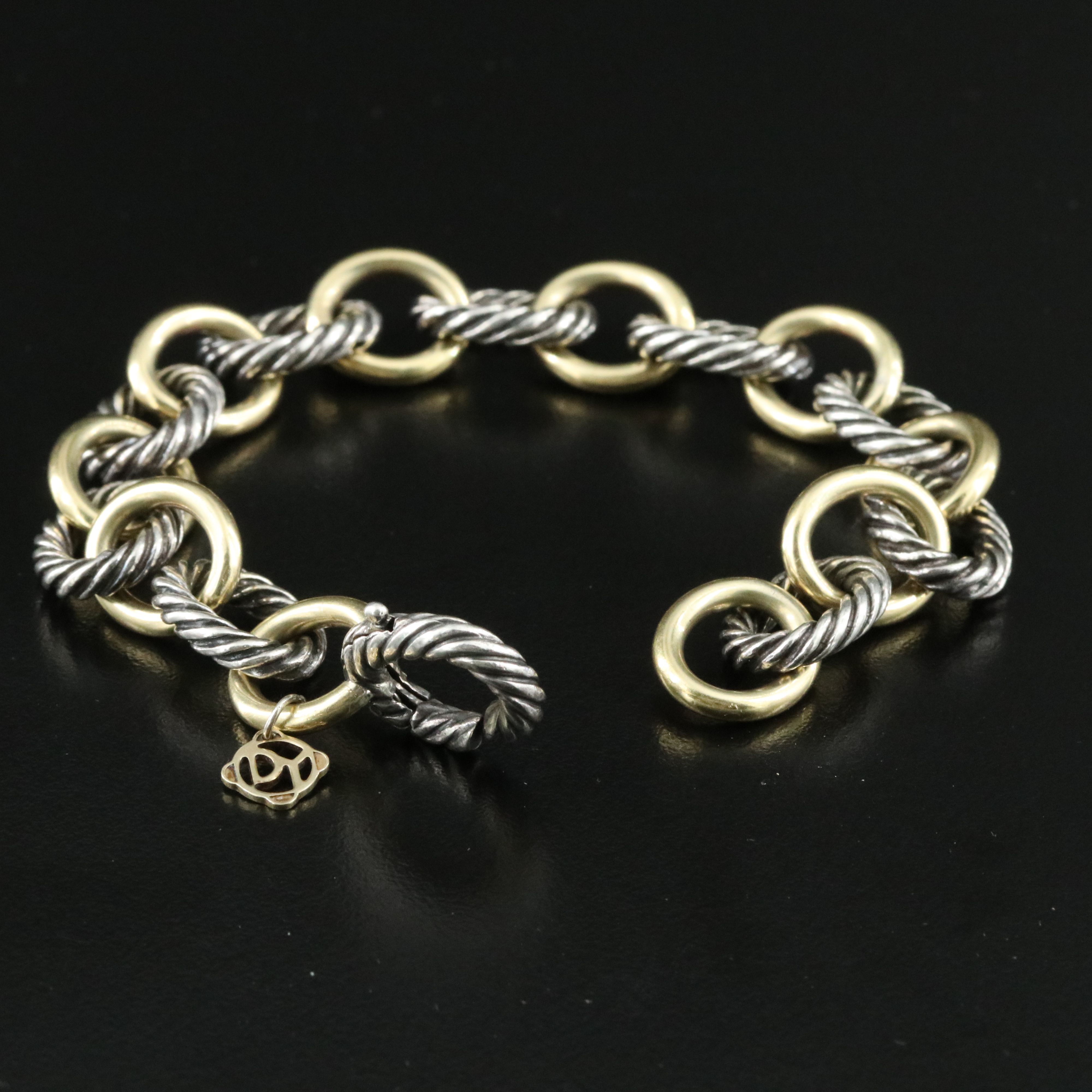 David Yurman Sterling and 18K Oval Link Chain Bracelet
