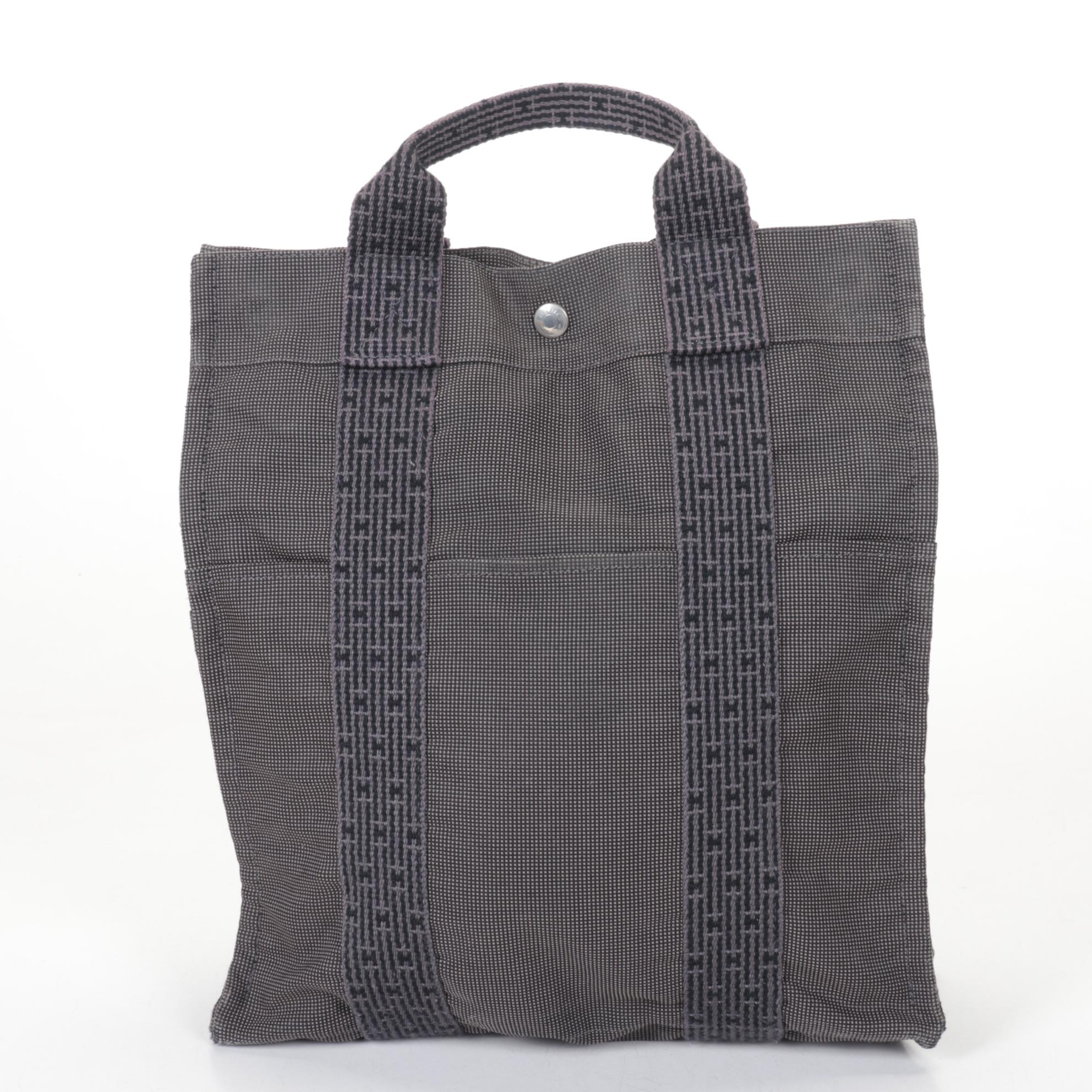 Hermès Toile Canvas Herline Tote Backpack in Grey/Black