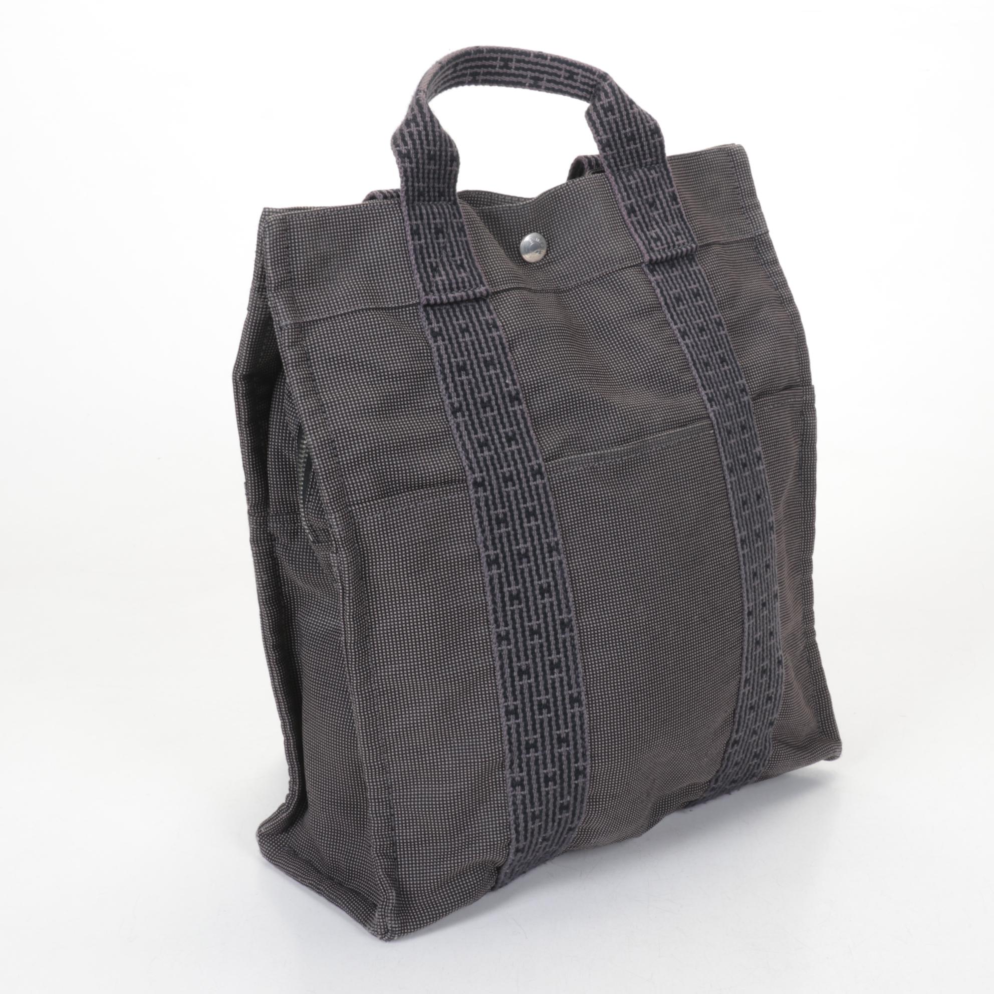 Hermès Toile Canvas Herline Tote Backpack in Grey/Black
