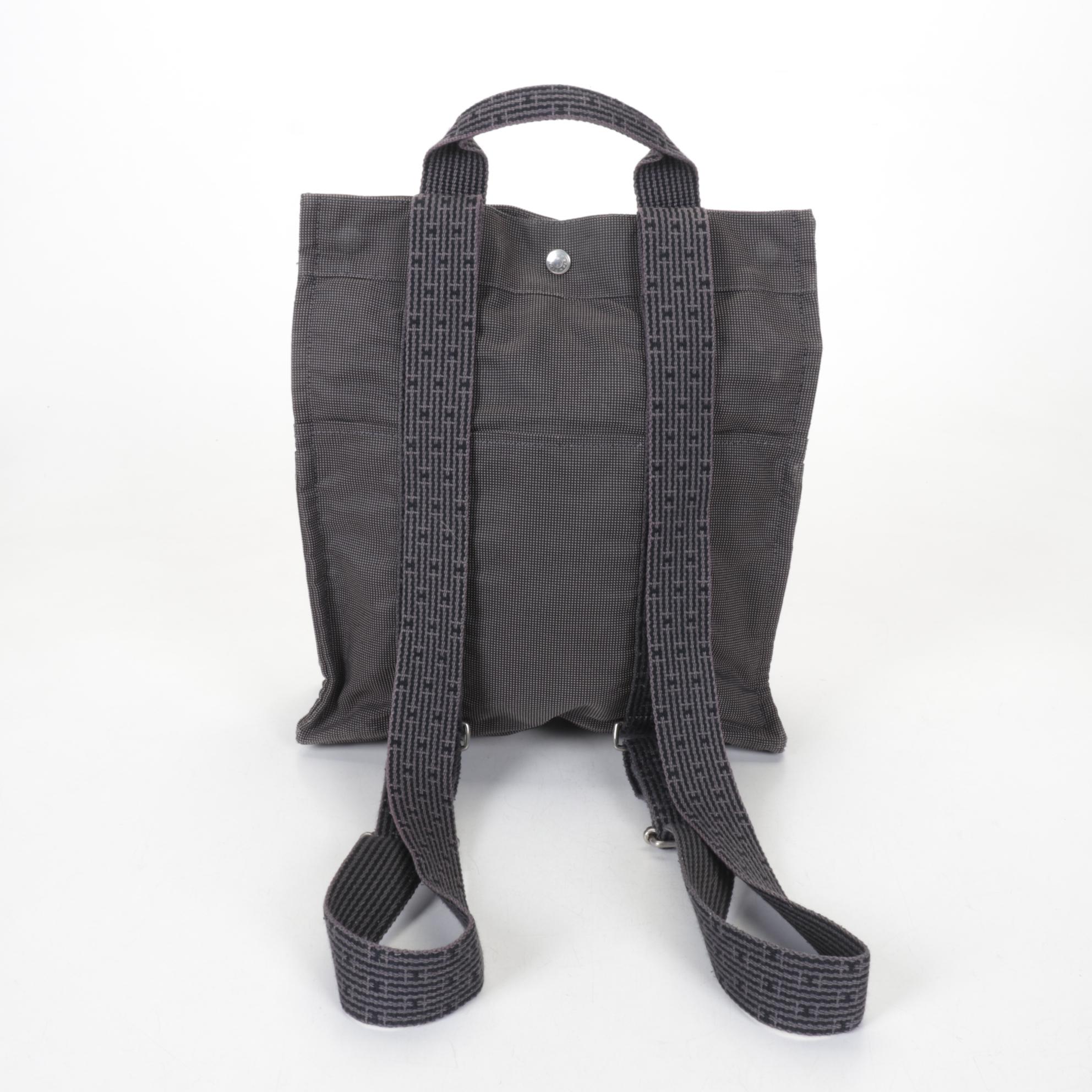 Hermès Toile Canvas Herline Tote Backpack in Grey/Black