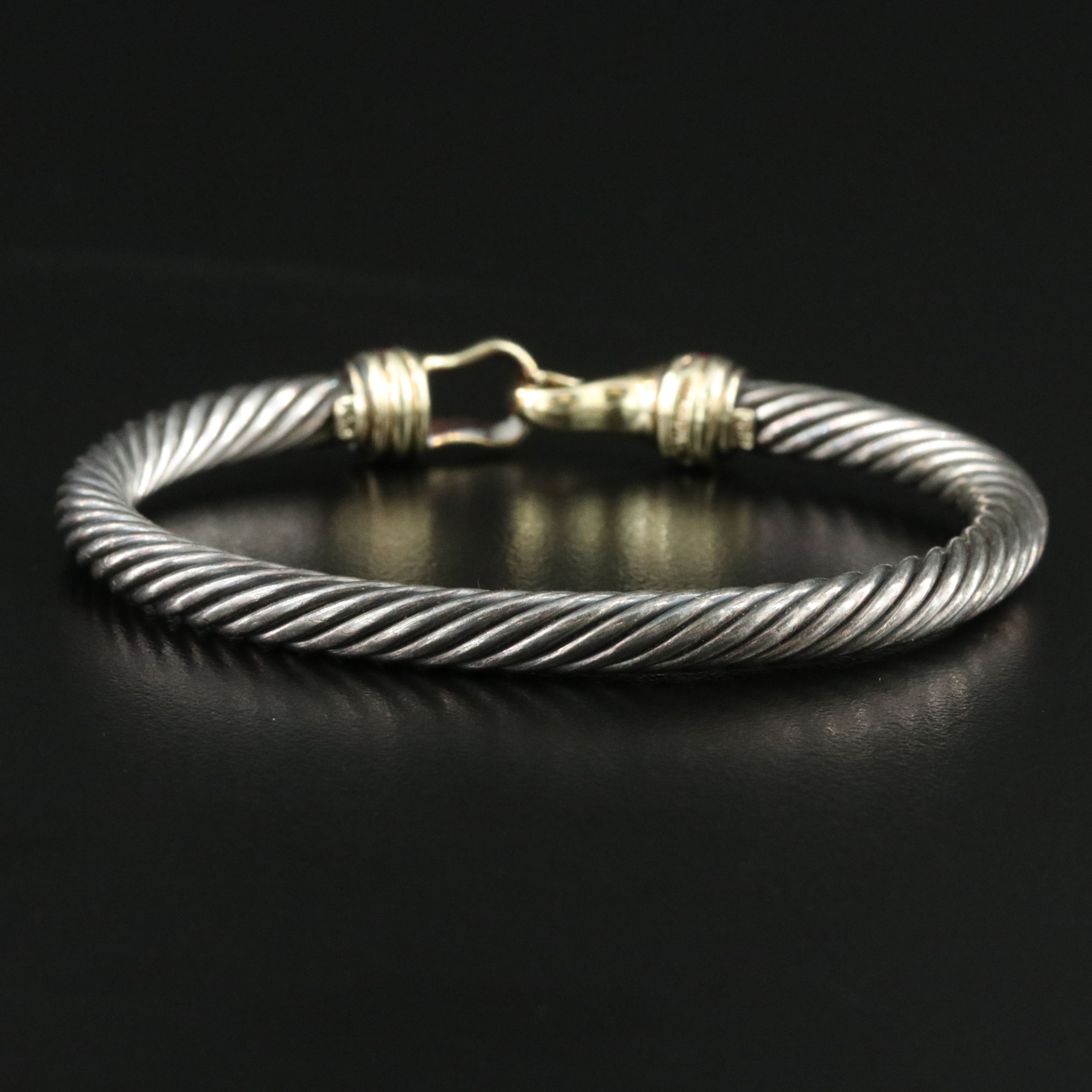 David Yurman Sterling 14K and Ruby Buckle Cable Bracelet