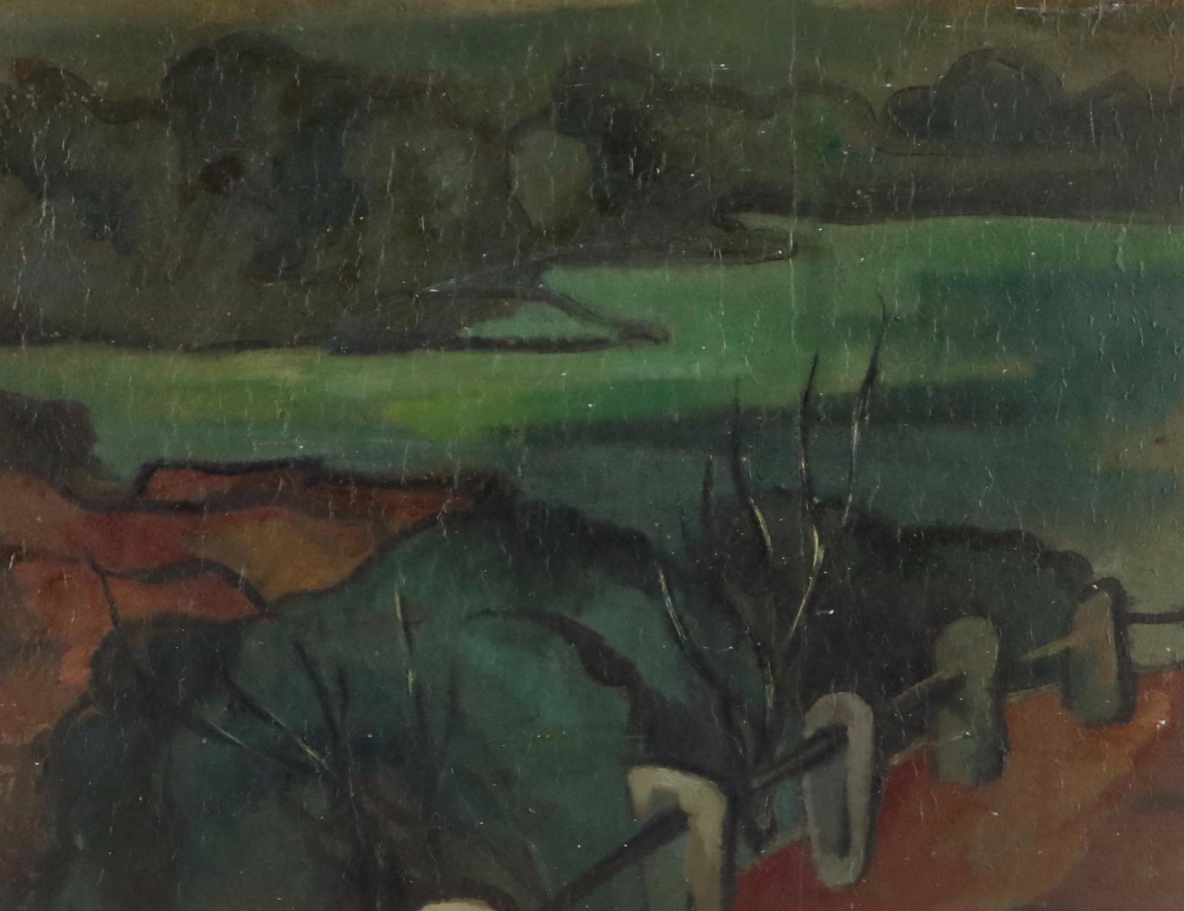 Pang Tseng Ying Oil Landscape on Paper "The Twilight," 1944