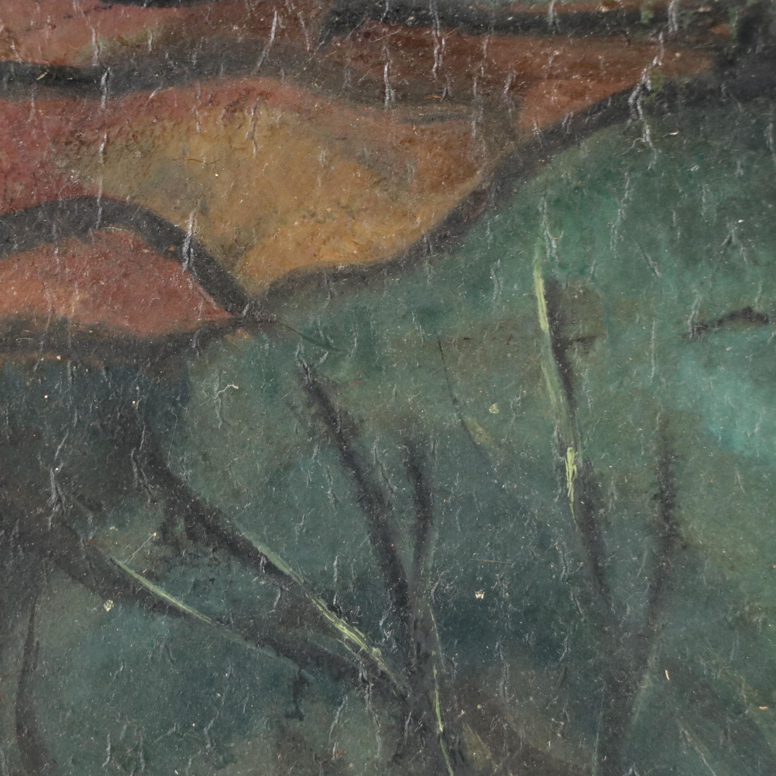 Pang Tseng Ying Oil Landscape on Paper "The Twilight," 1944