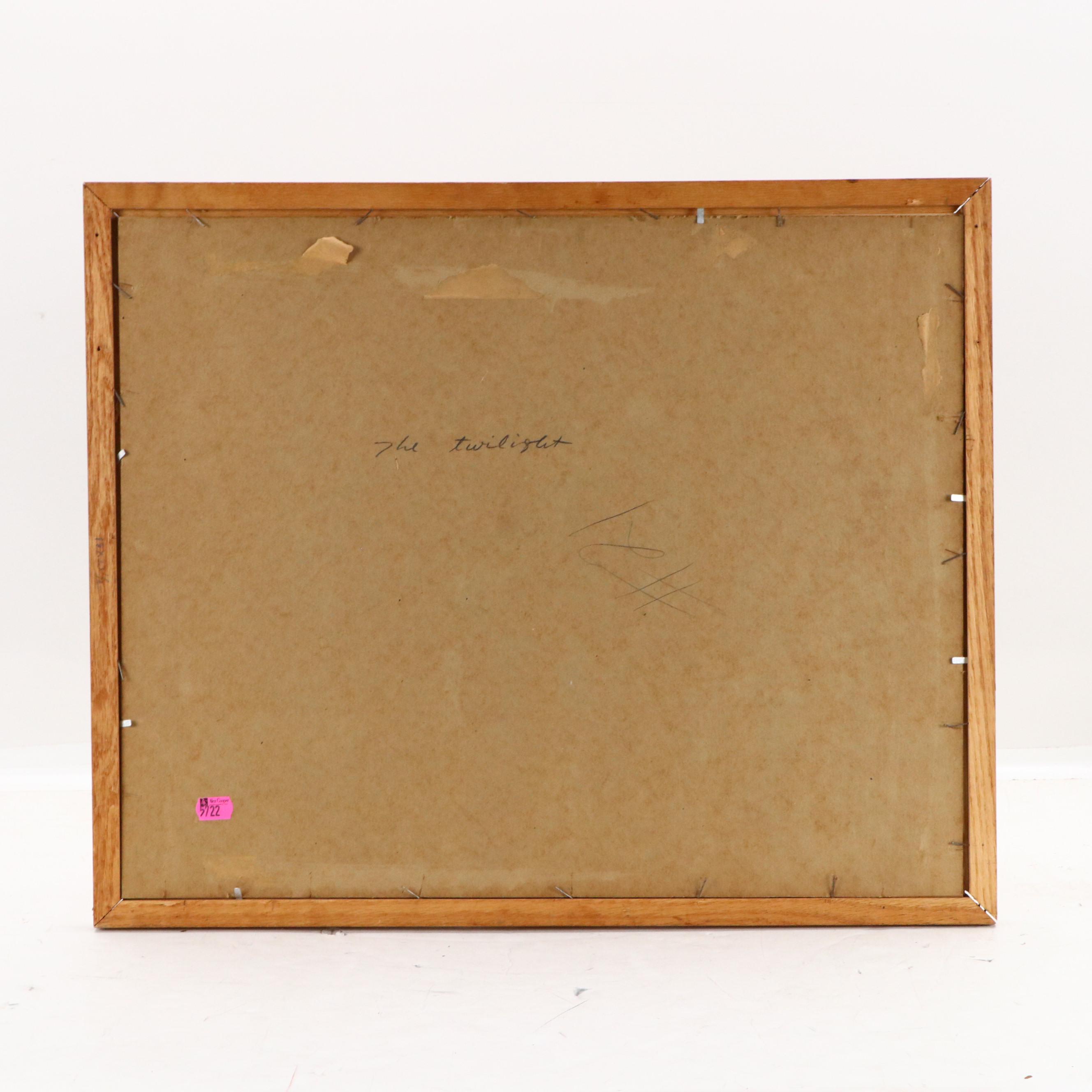 Pang Tseng Ying Oil Landscape on Paper "The Twilight," 1944