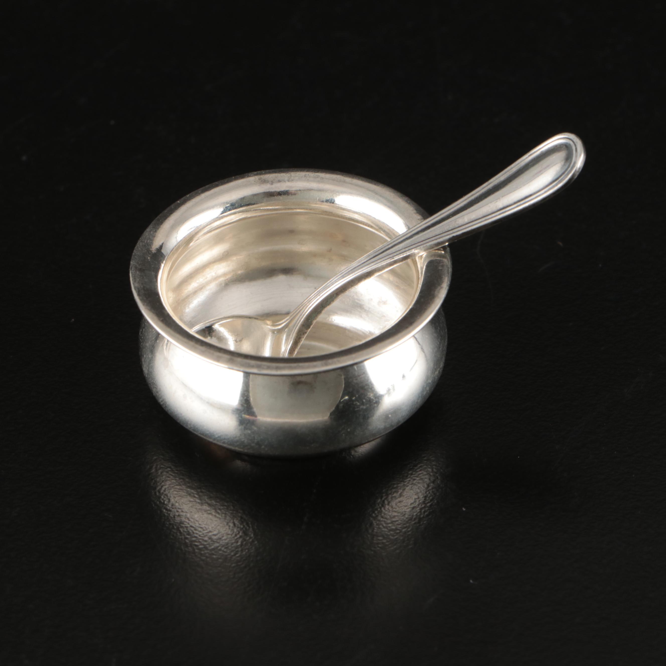 Gorham Sterling Salt Cellars and Salt Spoons with Soviet Russia Shot Glasses
