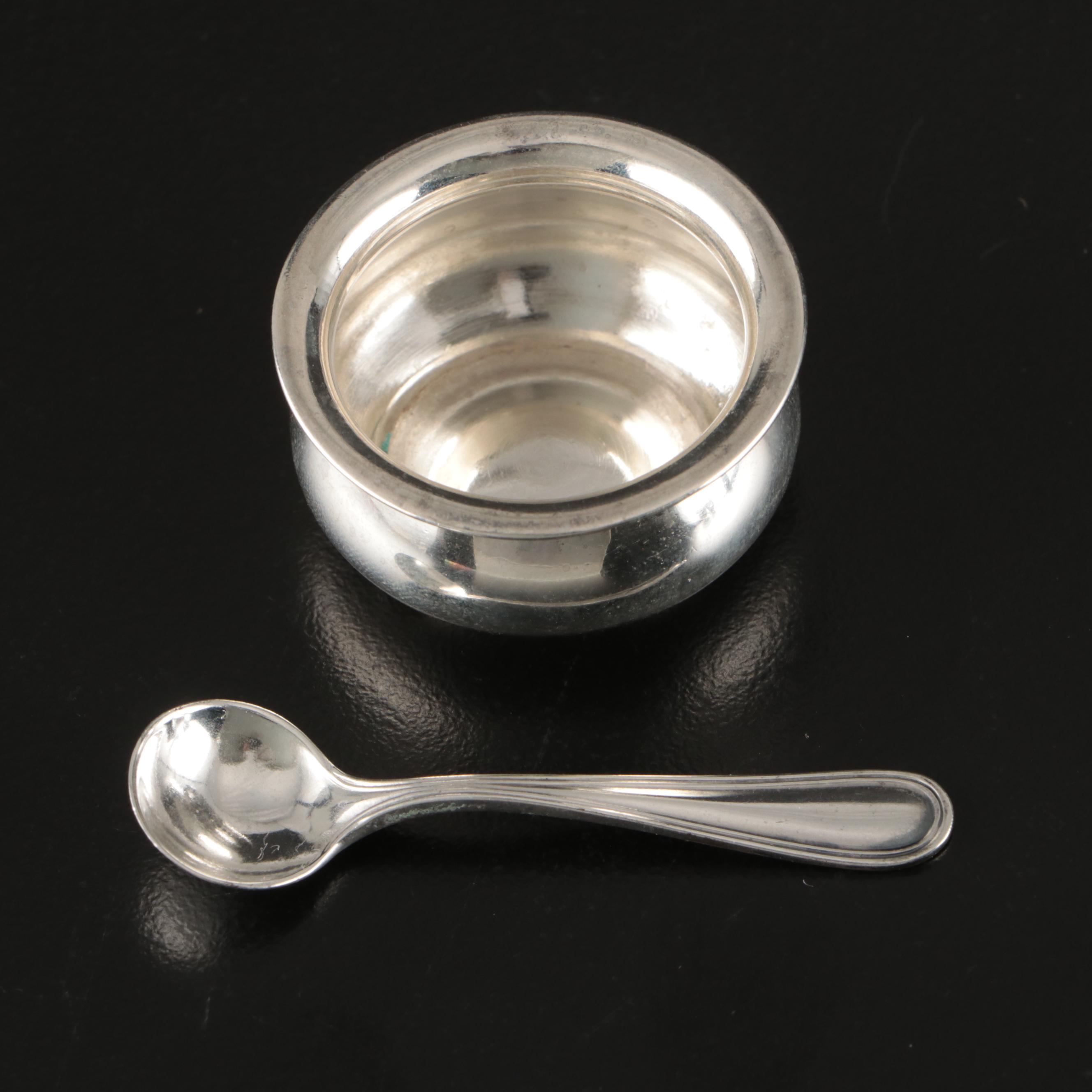 Gorham Sterling Salt Cellars and Salt Spoons with Soviet Russia Shot Glasses