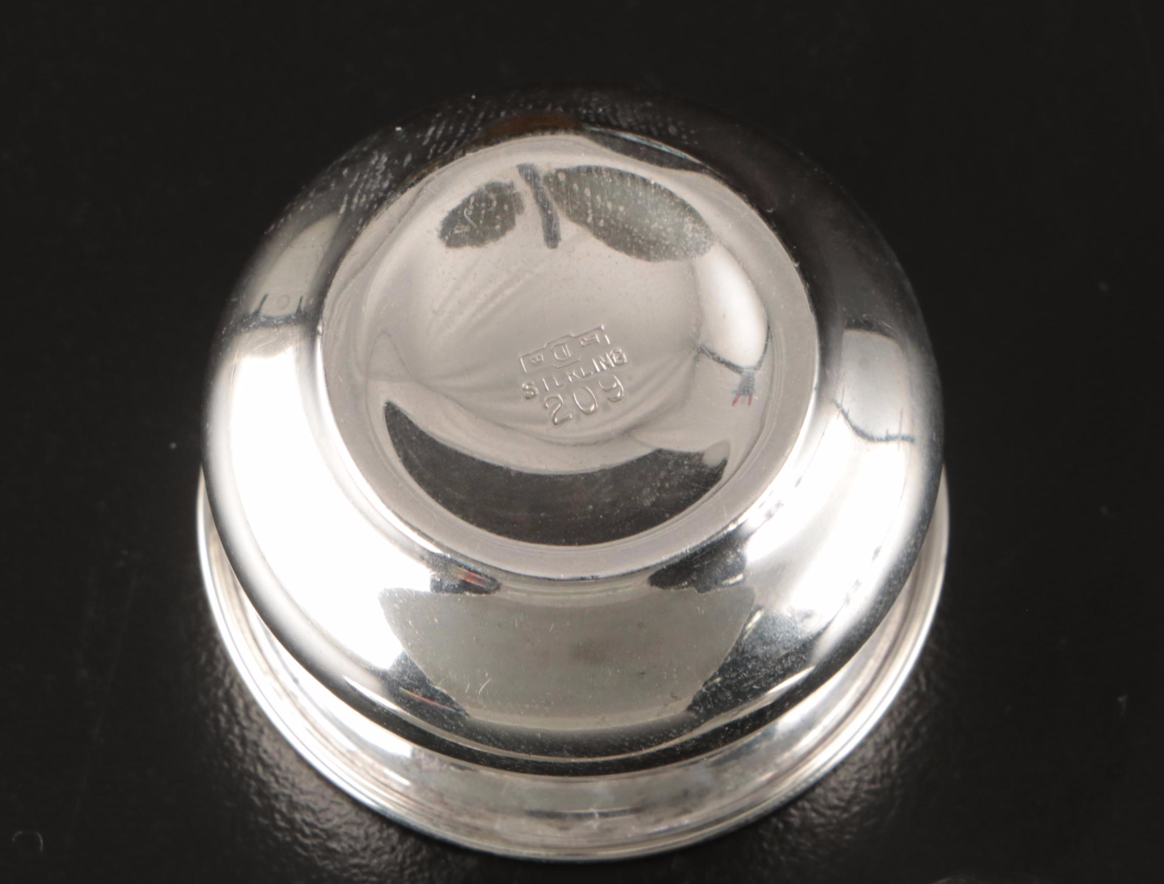 Gorham Sterling Salt Cellars and Salt Spoons with Soviet Russia Shot Glasses