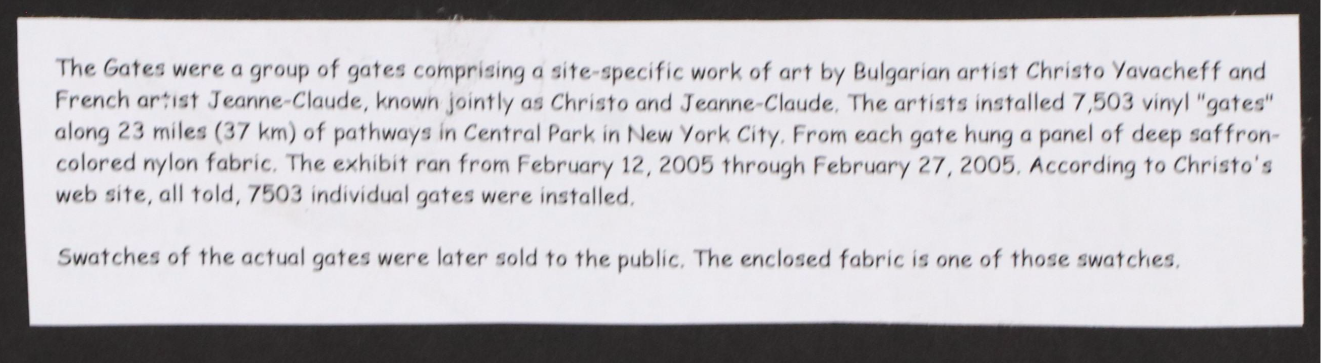 Christo and Jeanne-Claude Photograph and Swatch from "The Gates," 2005