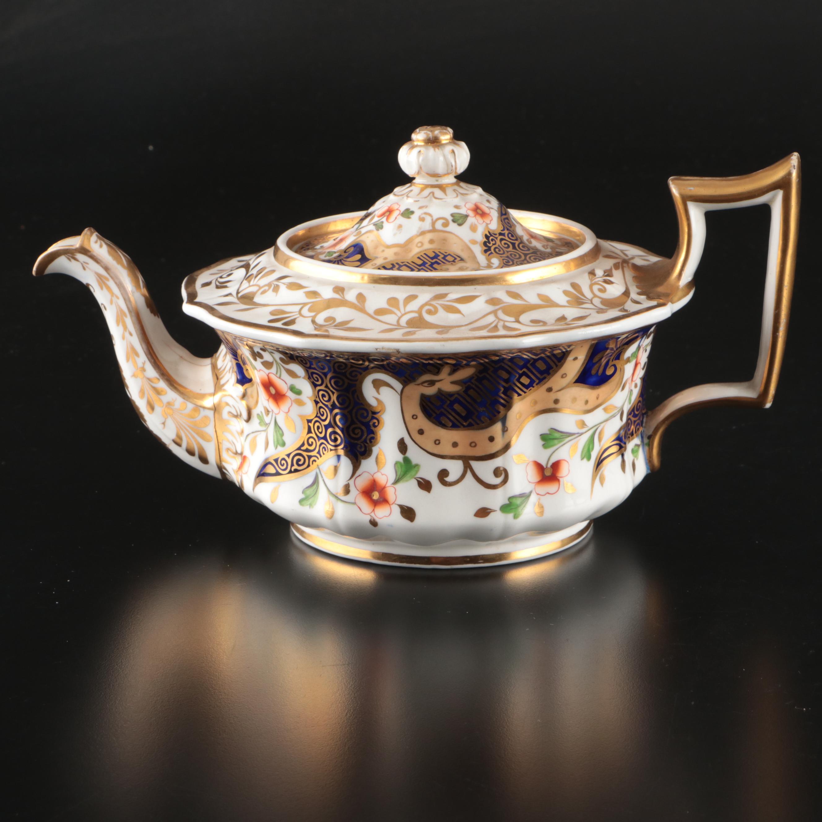 Ridgway Cauldon Place Bone China English Imari Teapot, Early to Mid-19th Century