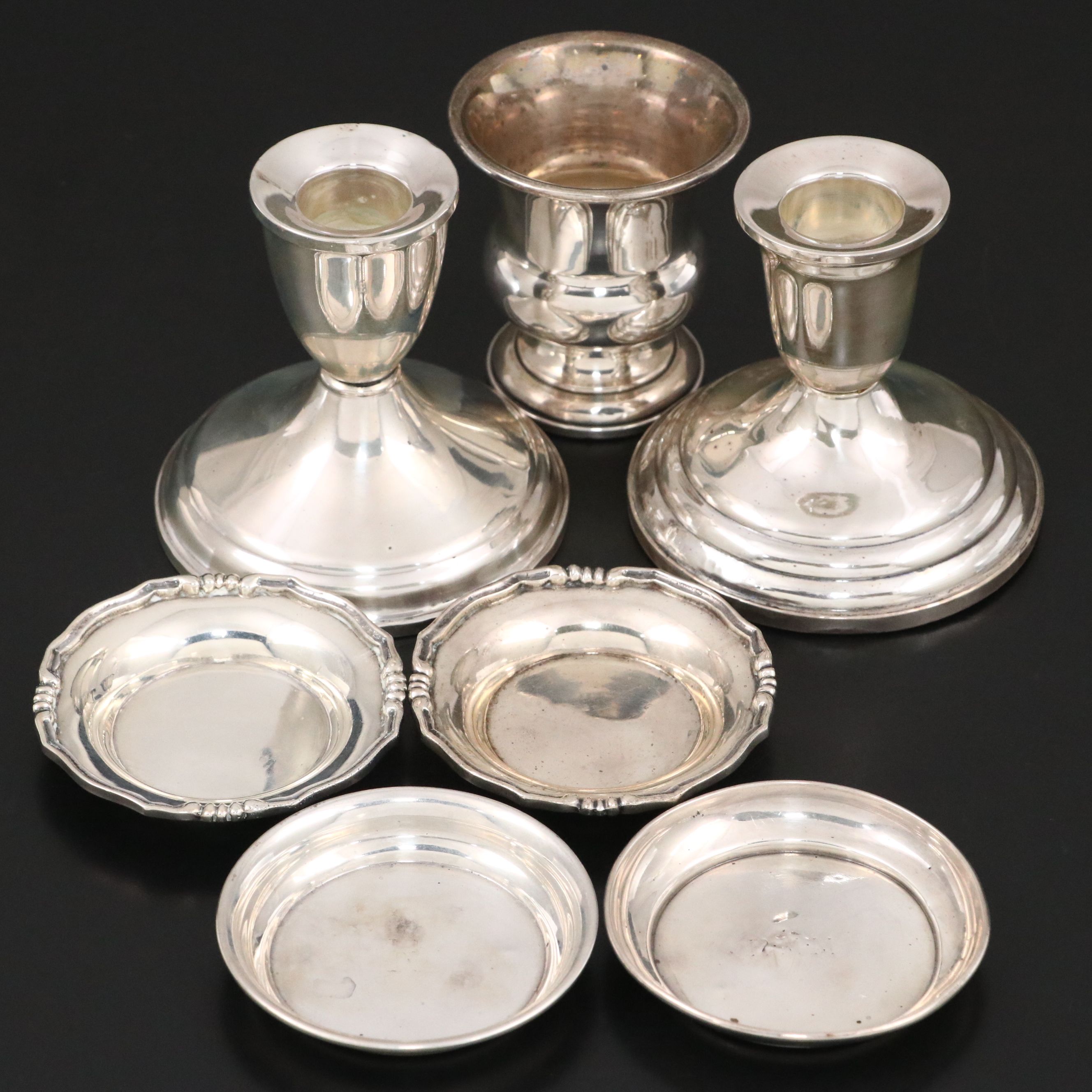 Sanborns Mexican Sterling Nut Dishes with American Sterling Table Accessories