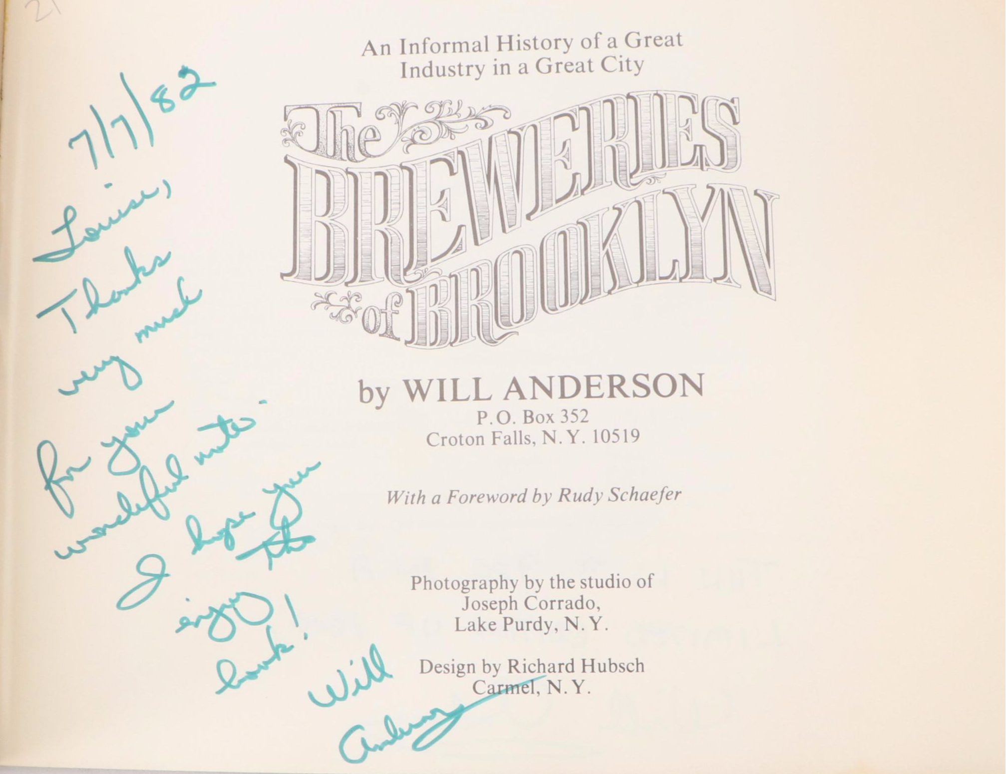 Signed Limited Edition "The Breweries of Brooklyn" by Will Anderson, 1976