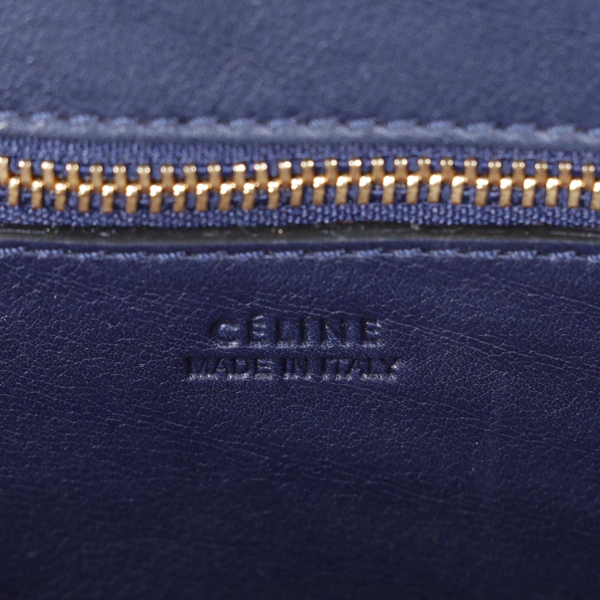 Céline Large Tie Tote and Clutch in Navy Blue Calfskin Leather