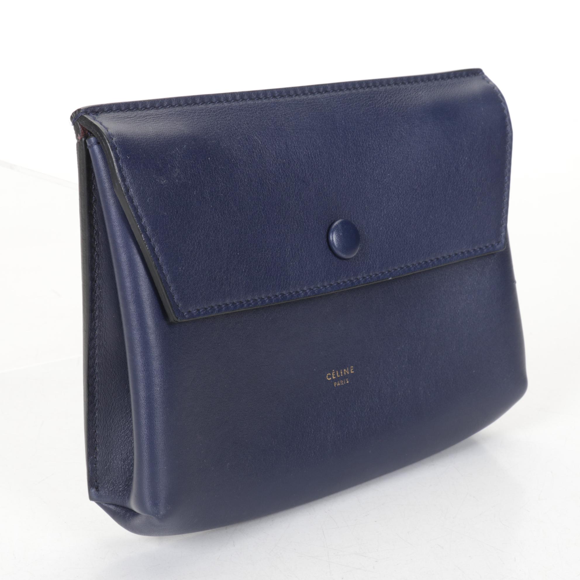 Céline Large Tie Tote and Clutch in Navy Blue Calfskin Leather