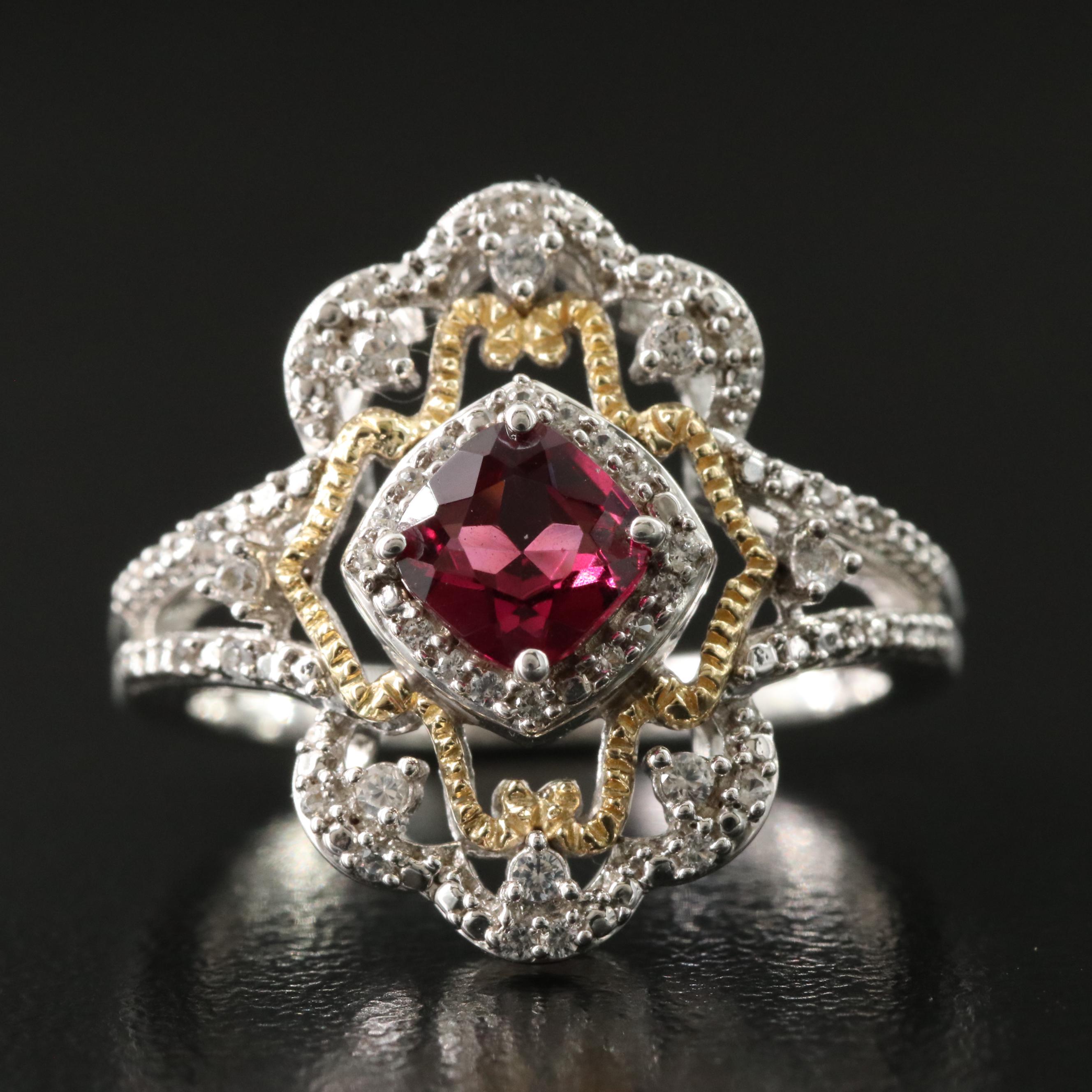 Sterling Garnet and White Sapphire Ring with 10K Accent