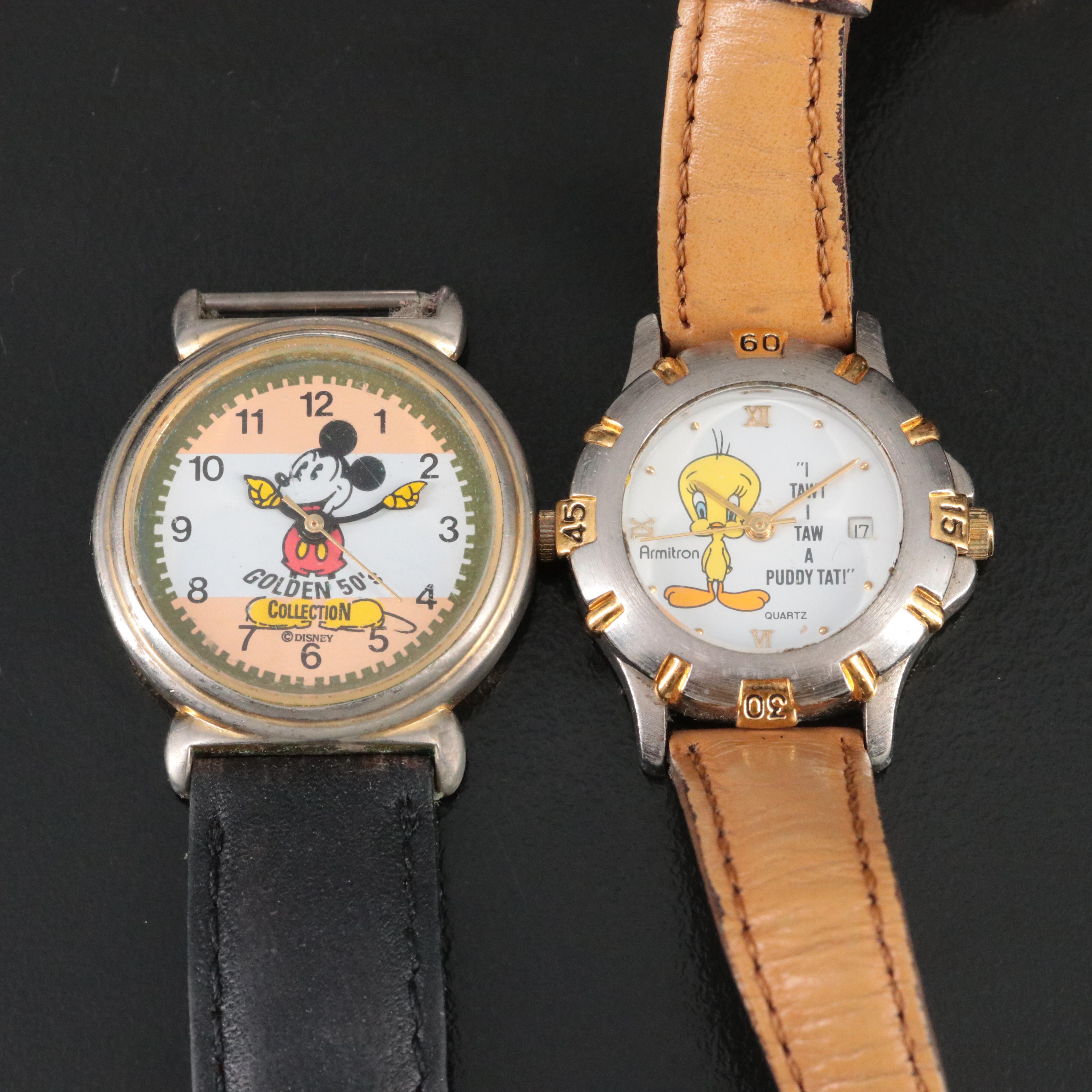 Vintage Armitron Tweety Bird and Disney's Mickey Mouse Quartz Watches