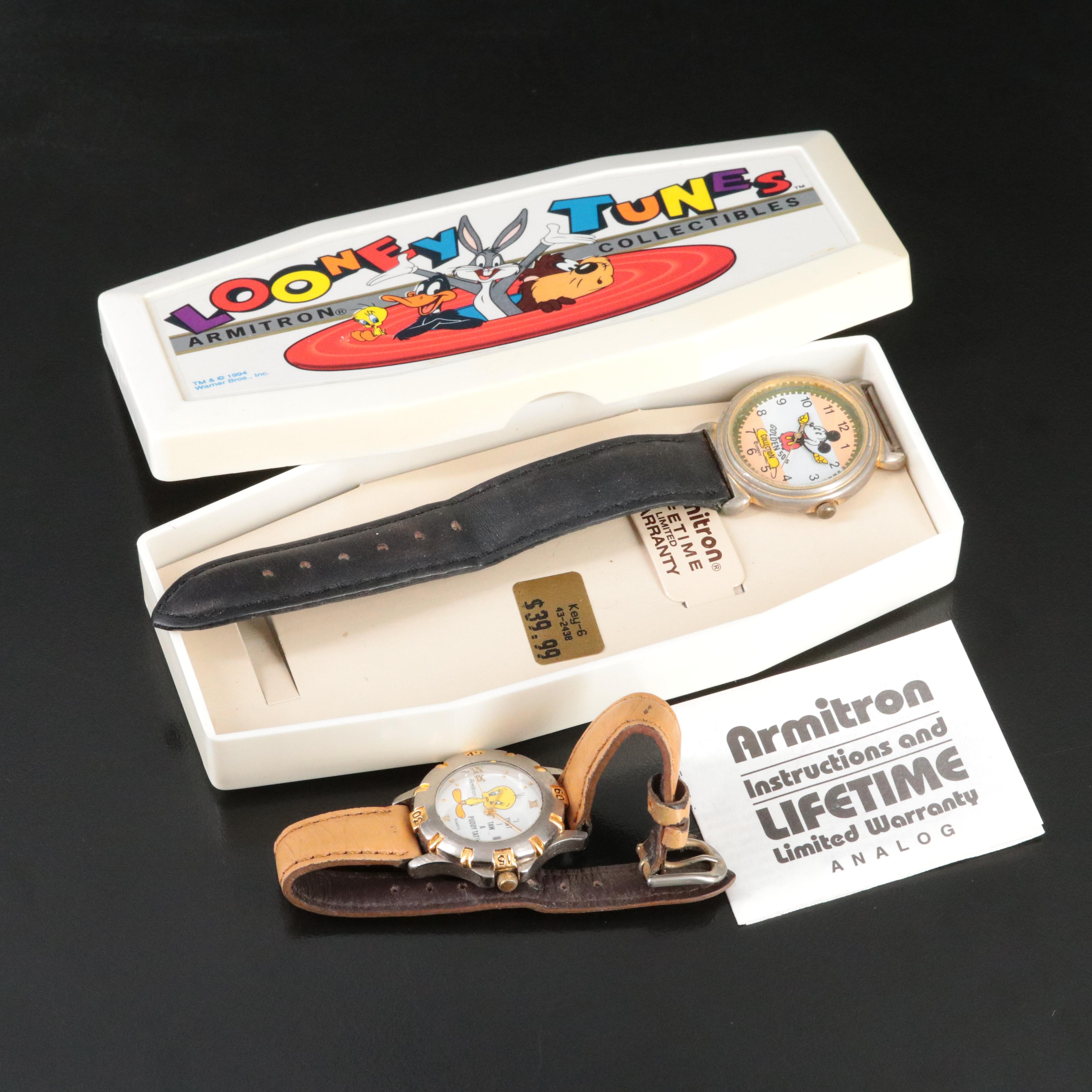 Vintage Armitron Tweety Bird and Disney's Mickey Mouse Quartz Watches