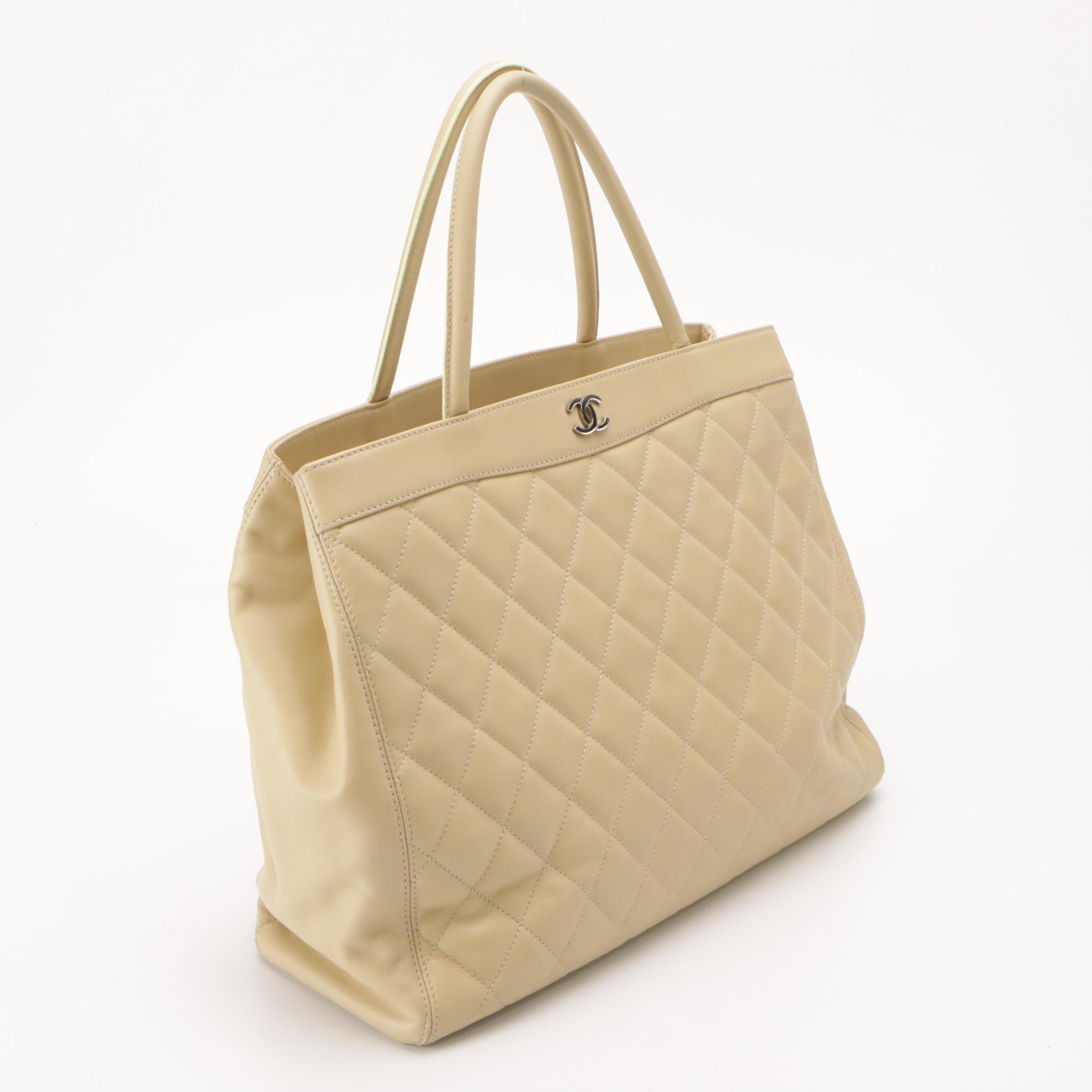 Chanel Shopping Tote in Neutral Diamond Stitch Calfskin Leather