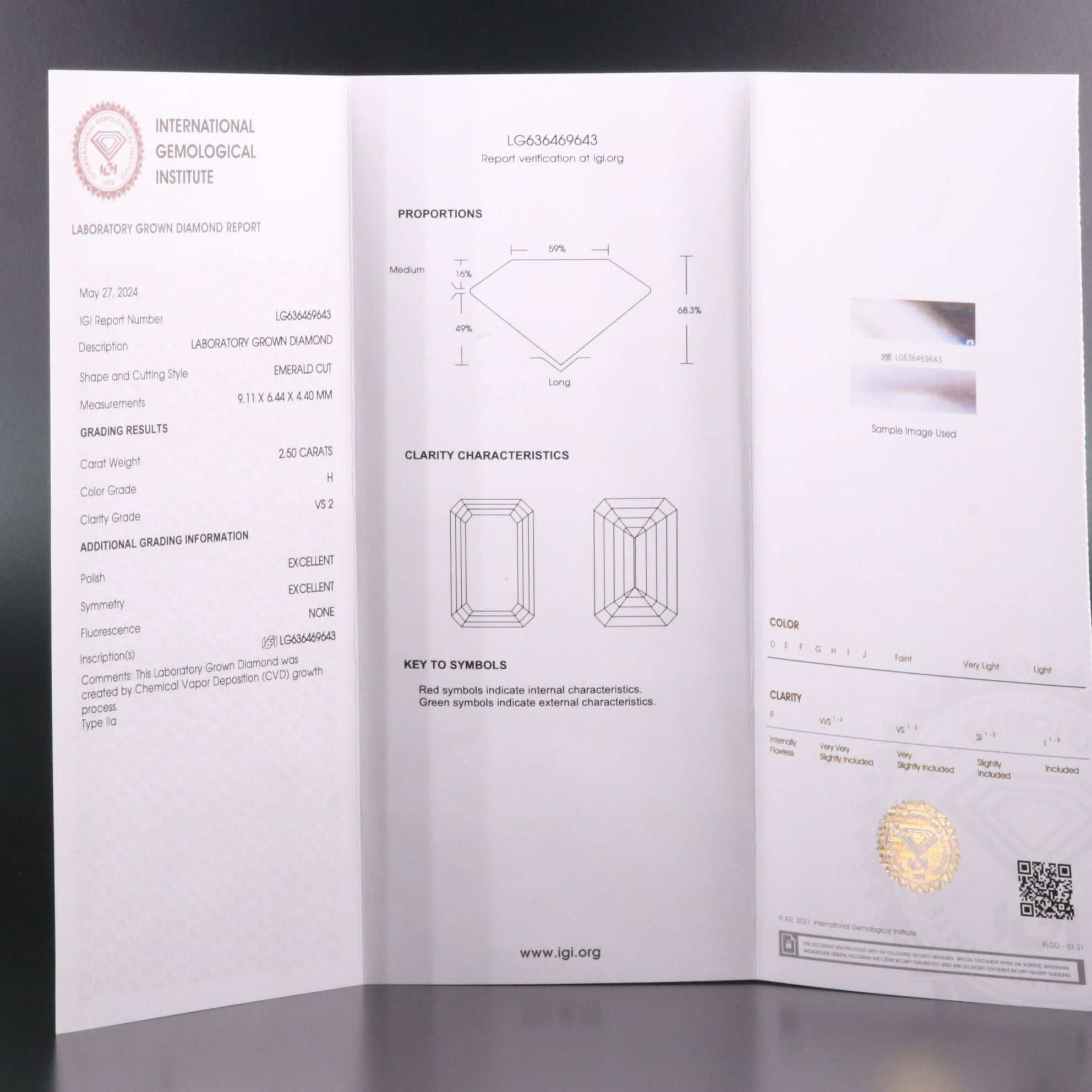 Loose 2.50 CT Lab Grown Diamond with IGI Report